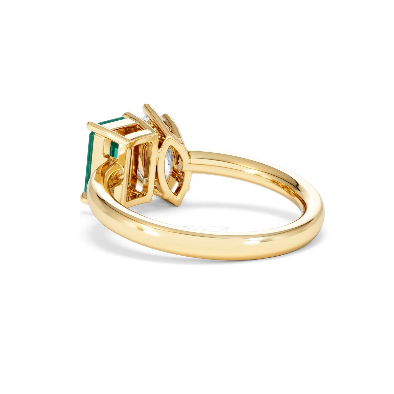 Toi Et Moi 1.50ct Marquise Lab Diamond and 3.30ct Emerald Cut Lab Emerald Engagement Ring in 18K Yellow Gold - Image 57