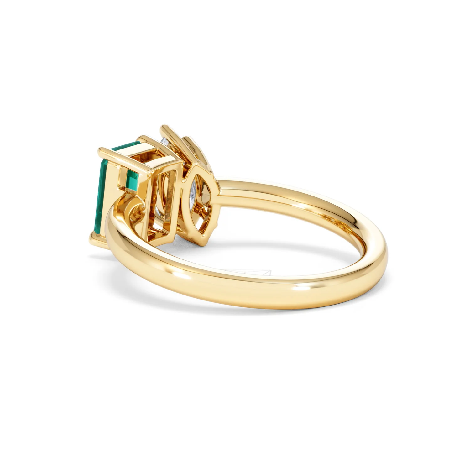 Toi Et Moi 1.50ct Marquise Lab Diamond and 3.30ct Emerald Cut Lab Emerald Engagement Ring in 18K Yellow Gold - Image 58