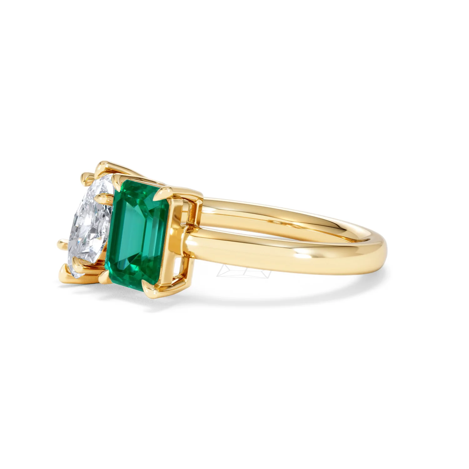 Toi Et Moi 1.50ct Marquise Lab Diamond and 3.30ct Emerald Cut Lab Emerald Engagement Ring in 18K Yellow Gold - Image 77