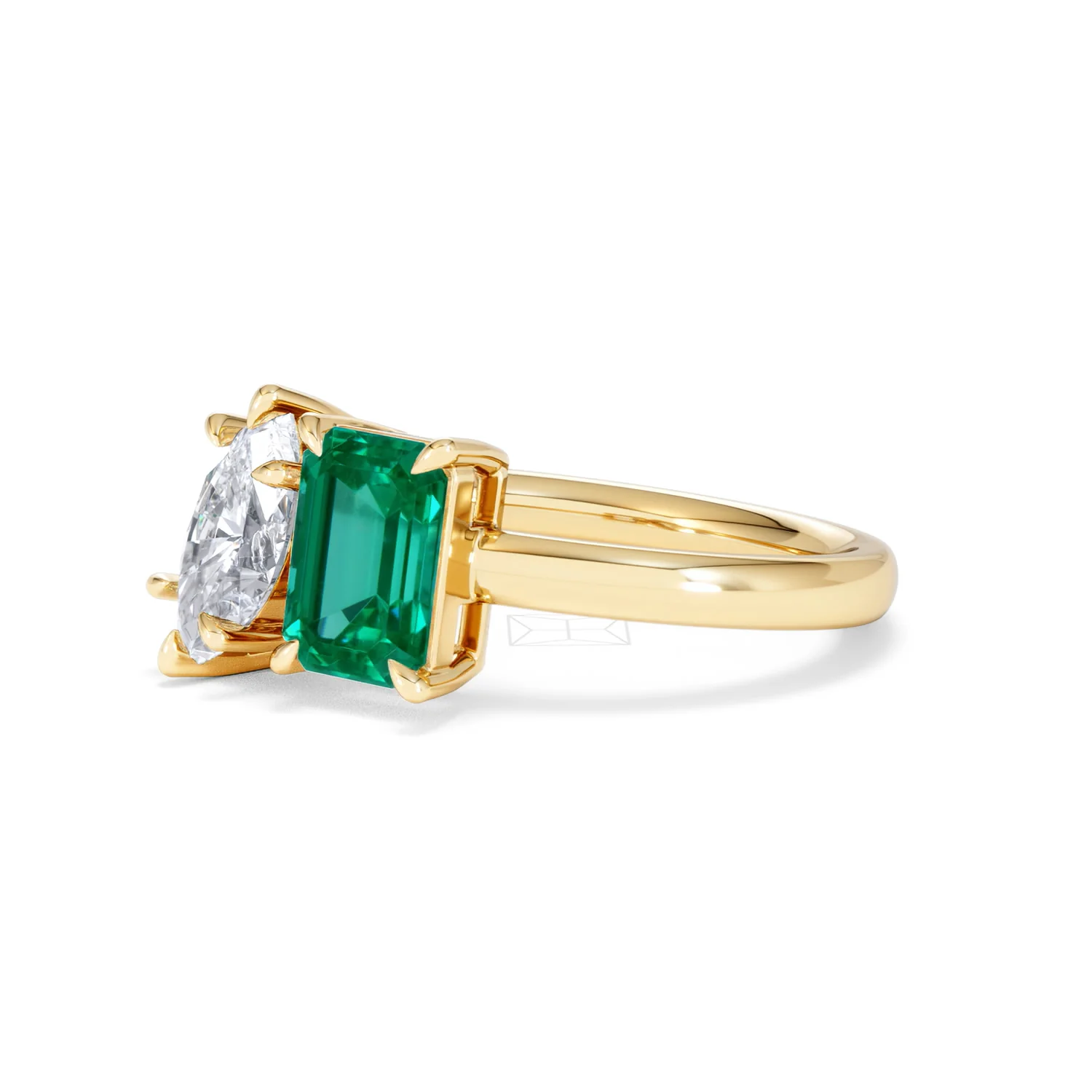 Toi Et Moi 1.50ct Marquise Lab Diamond and 3.30ct Emerald Cut Lab Emerald Engagement Ring in 18K Yellow Gold - Image 79