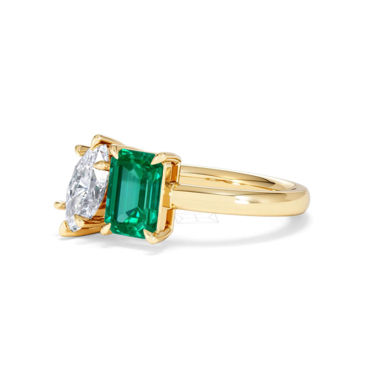 Toi Et Moi 1.50ct Marquise Lab Diamond and 3.30ct Emerald Cut Lab Emerald Engagement Ring in 18K Yellow Gold - Image 80