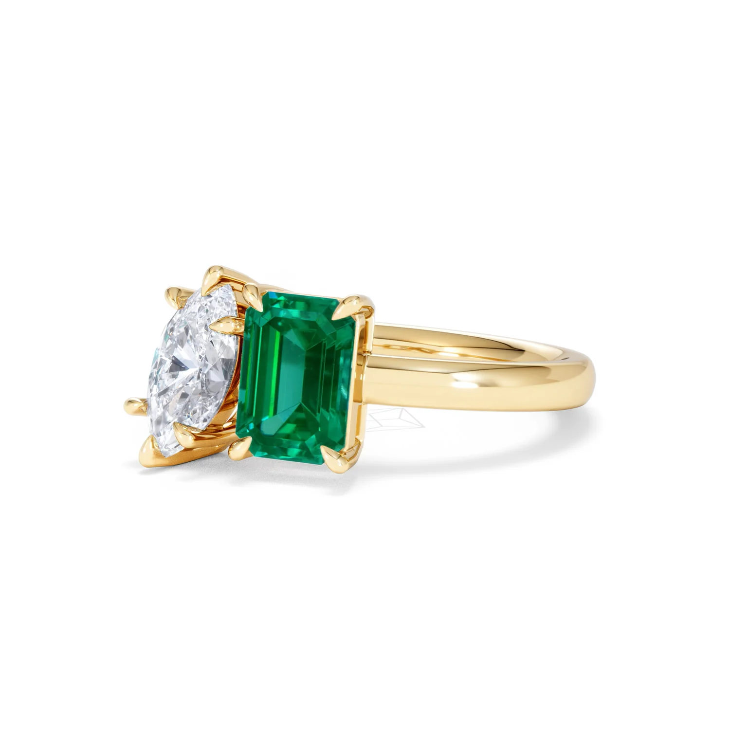 Toi Et Moi 1.50ct Marquise Lab Diamond and 3.30ct Emerald Cut Lab Emerald Engagement Ring in 18K Yellow Gold - Image 82