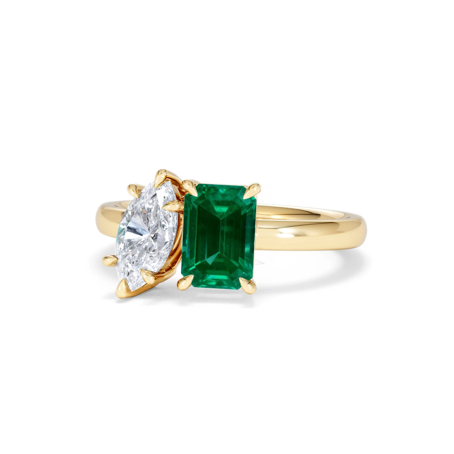 Toi Et Moi 1.50ct Marquise Lab Diamond and 3.30ct Emerald Cut Lab Emerald Engagement Ring in 18K Yellow Gold - Image 85