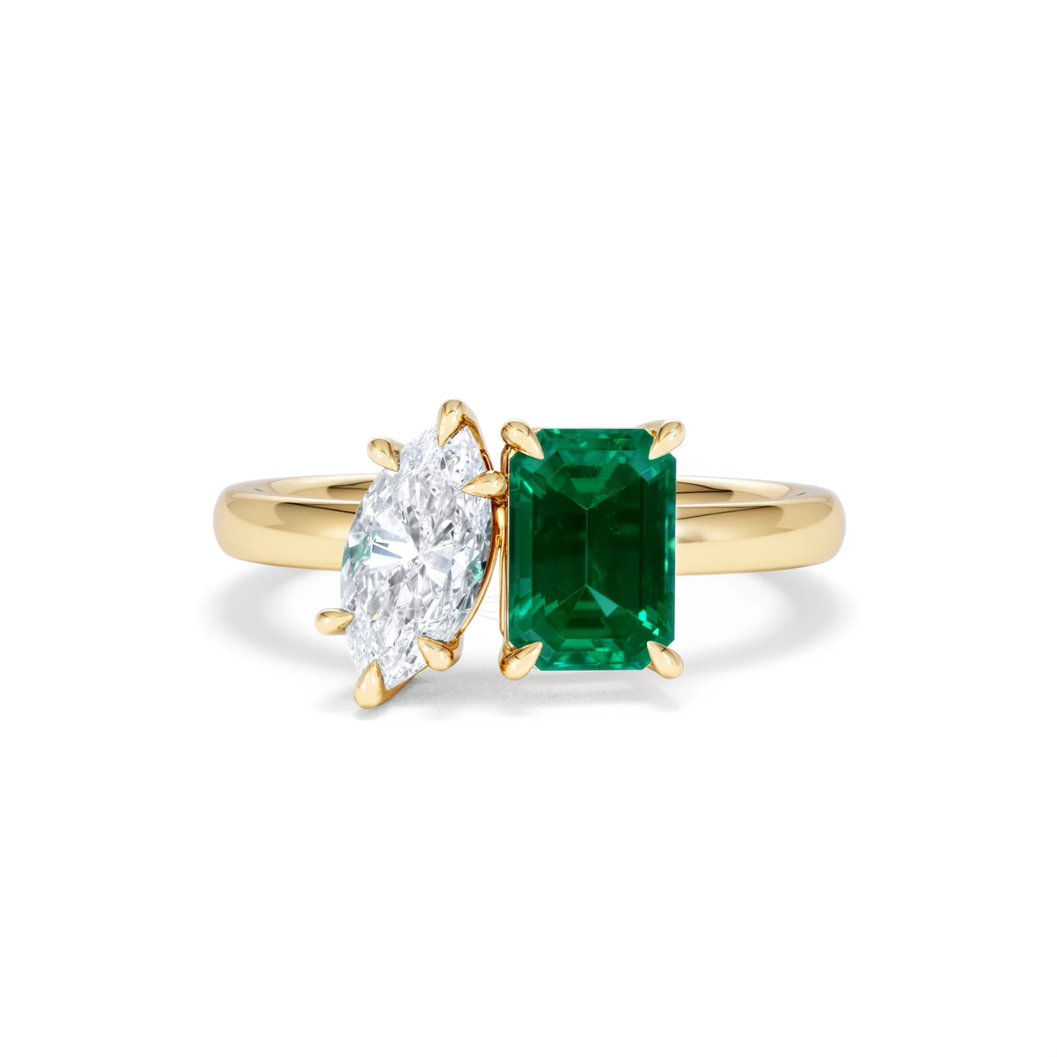 Toi Et Moi 1.50ct Marquise Lab Diamond and 3.30ct Emerald Cut Lab Emerald Engagement Ring in 18K Yellow Gold - Image 88