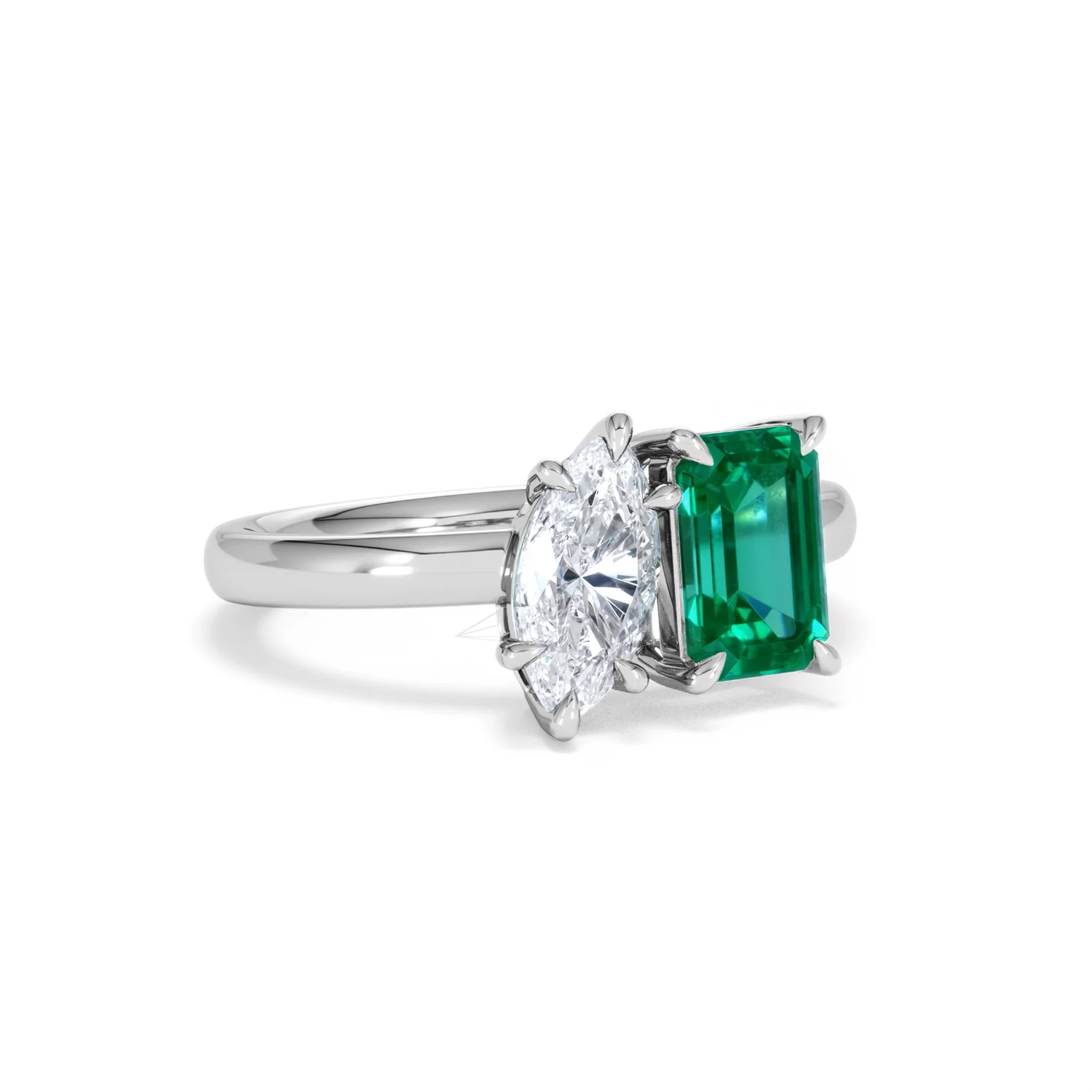 Toi Et Moi 1.50ct Marquise Lab Diamond and 3.30ct Emerald Cut Lab Emerald Engagement Ring in Platinum - Image 14