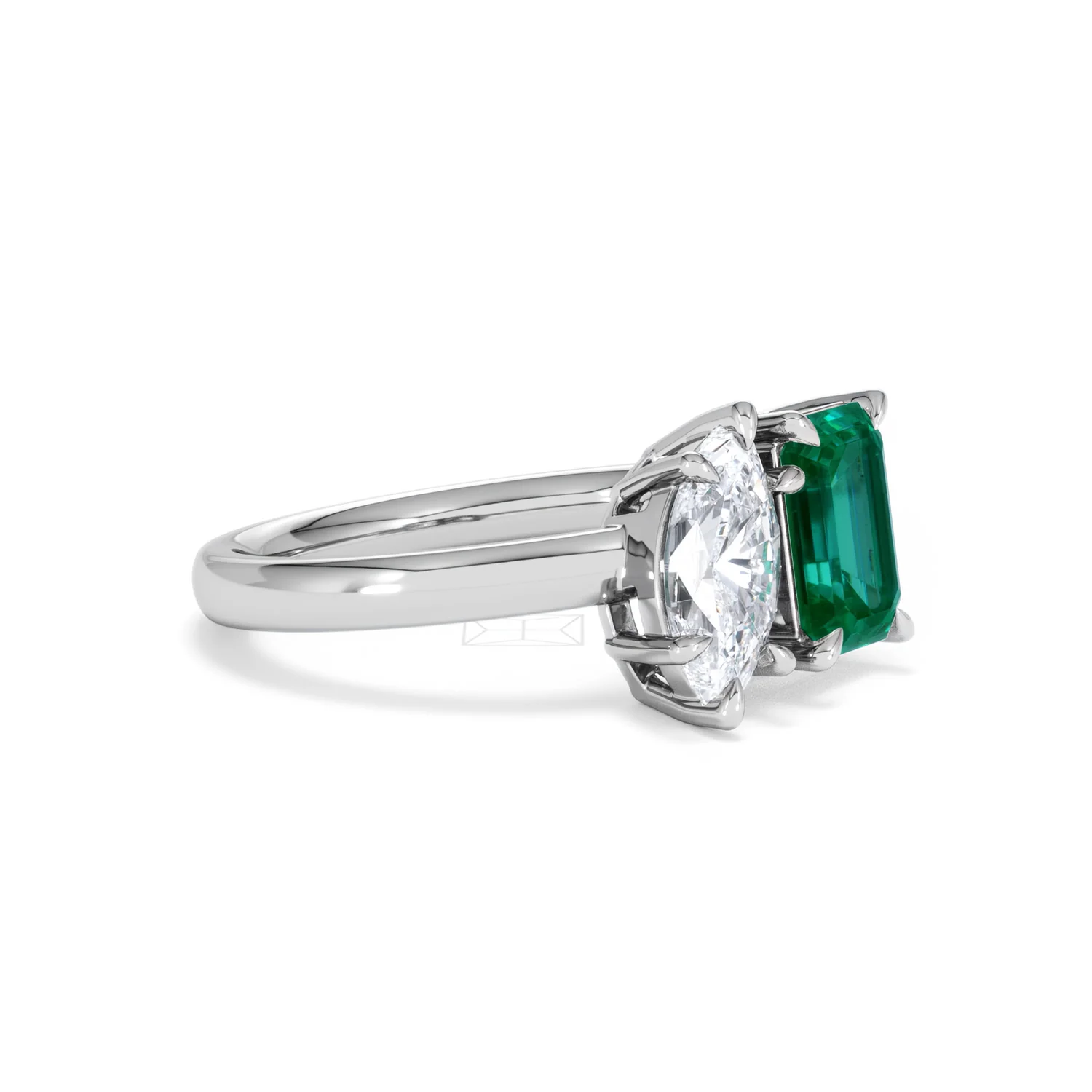 Toi Et Moi 1.50ct Marquise Lab Diamond and 3.30ct Emerald Cut Lab Emerald Engagement Ring in Platinum - Image 19