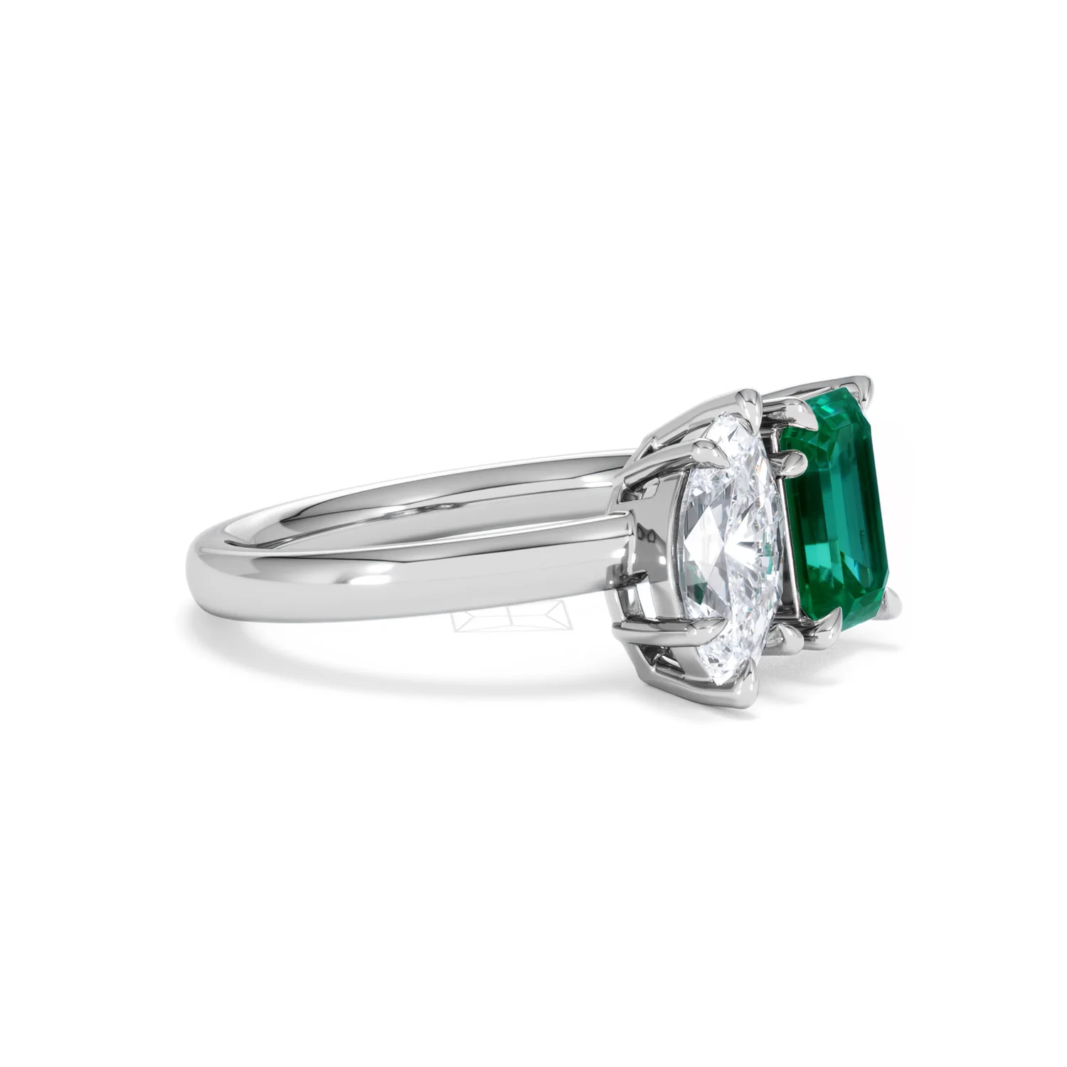 Toi Et Moi 1.50ct Marquise Lab Diamond and 3.30ct Emerald Cut Lab Emerald Engagement Ring in Platinum - Image 20