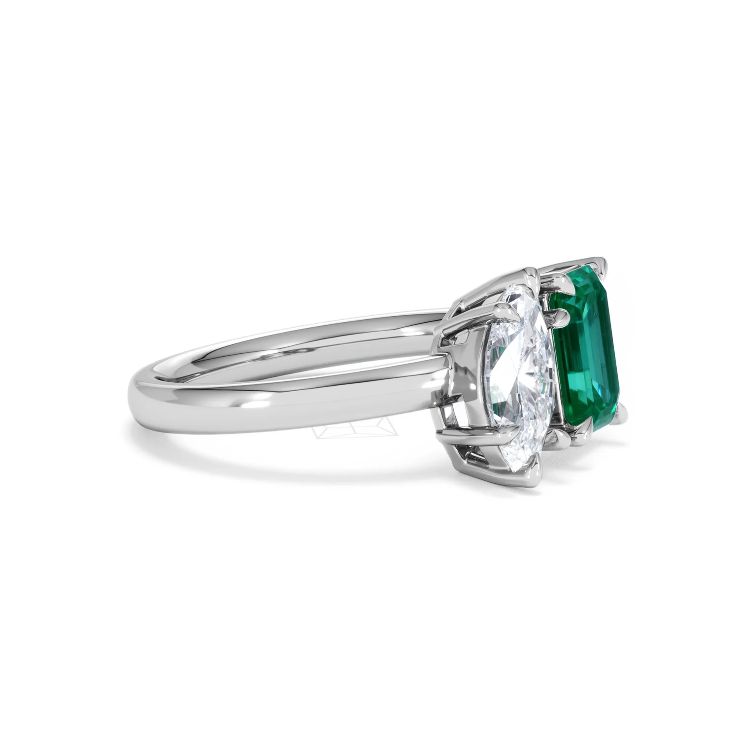 Toi Et Moi 1.50ct Marquise Lab Diamond and 3.30ct Emerald Cut Lab Emerald Engagement Ring in Platinum - Image 21