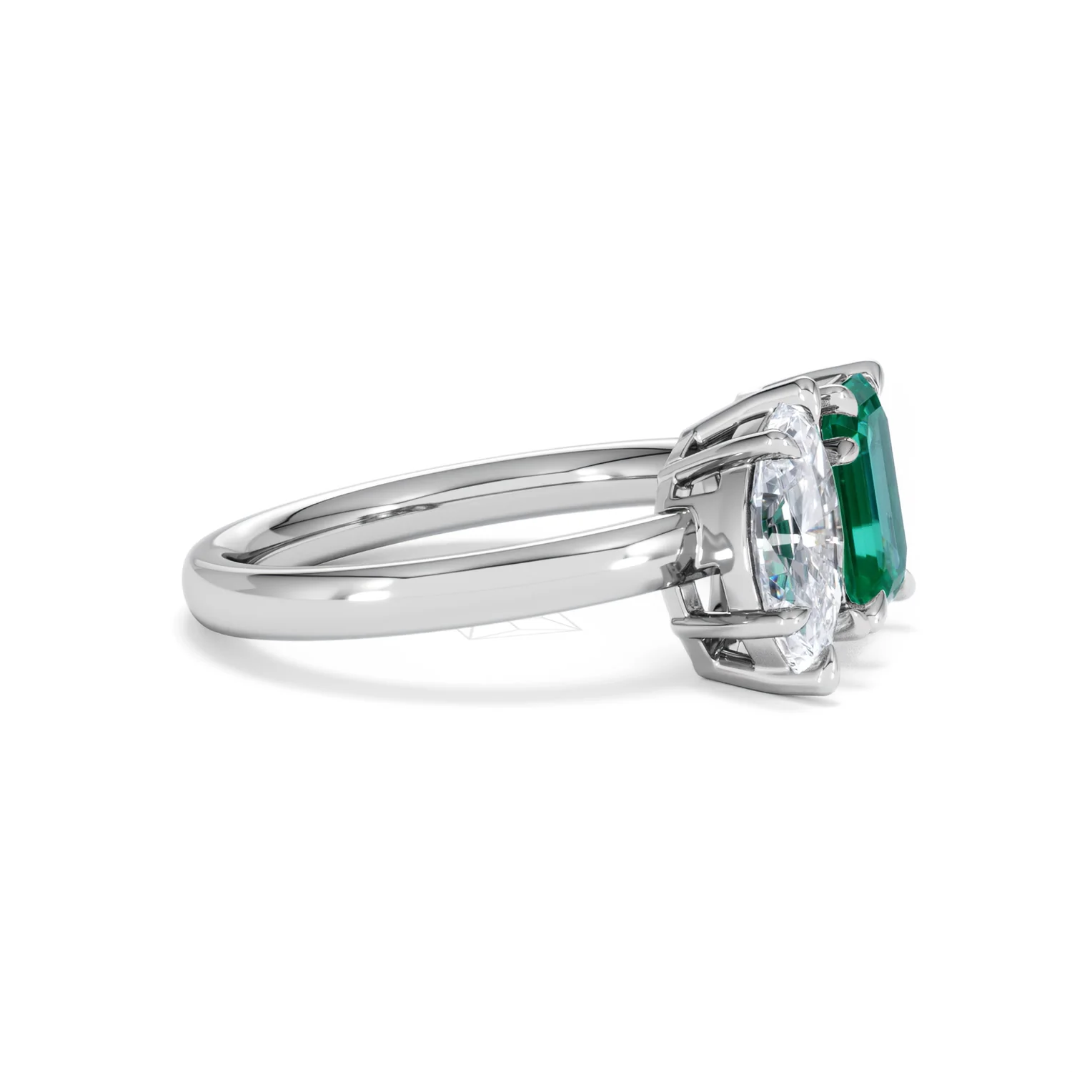 Toi Et Moi 1.50ct Marquise Lab Diamond and 3.30ct Emerald Cut Lab Emerald Engagement Ring in Platinum - Image 23