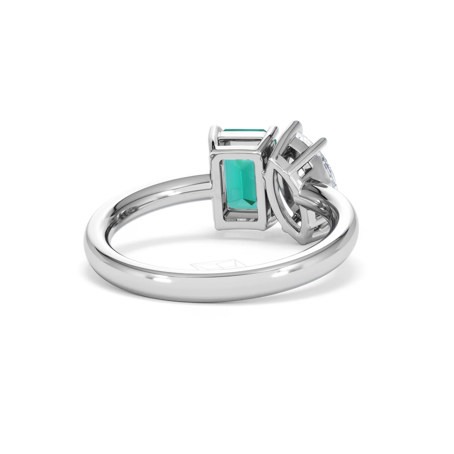 Toi Et Moi 1.50ct Marquise Lab Diamond and 3.30ct Emerald Cut Lab Emerald Engagement Ring in Platinum - Image 44