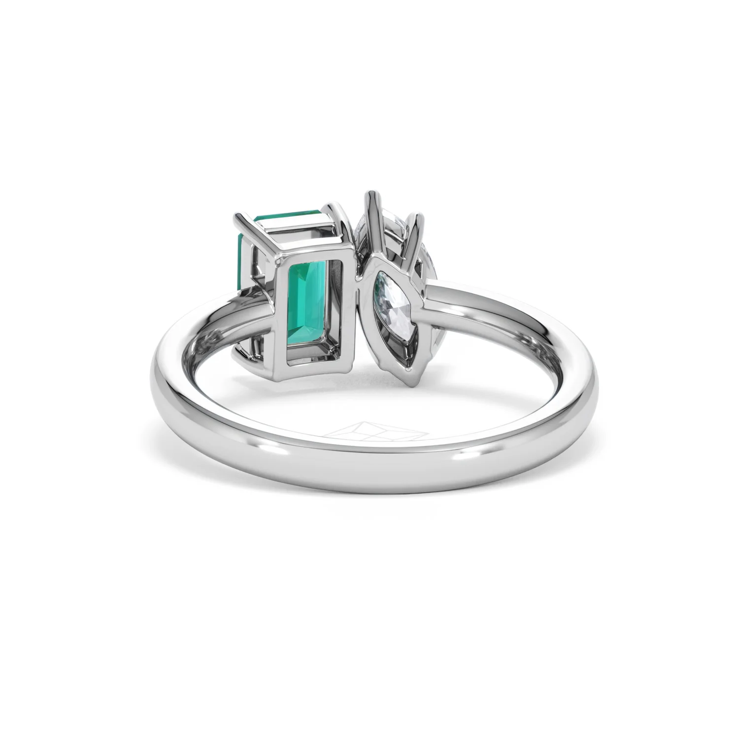 Toi Et Moi 1.50ct Marquise Lab Diamond and 3.30ct Emerald Cut Lab Emerald Engagement Ring in Platinum - Image 51