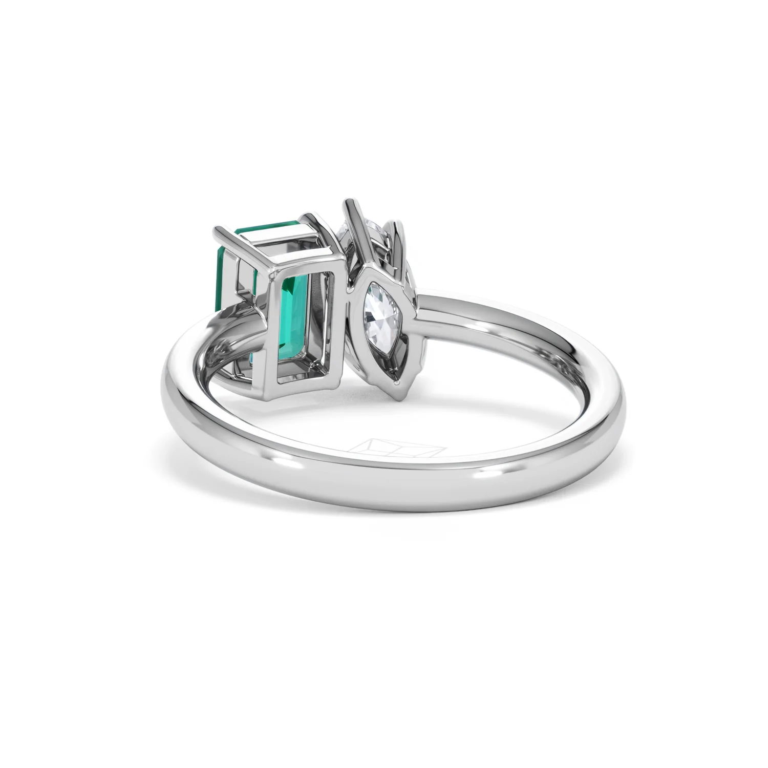Toi Et Moi 1.50ct Marquise Lab Diamond and 3.30ct Emerald Cut Lab Emerald Engagement Ring in Platinum - Image 53