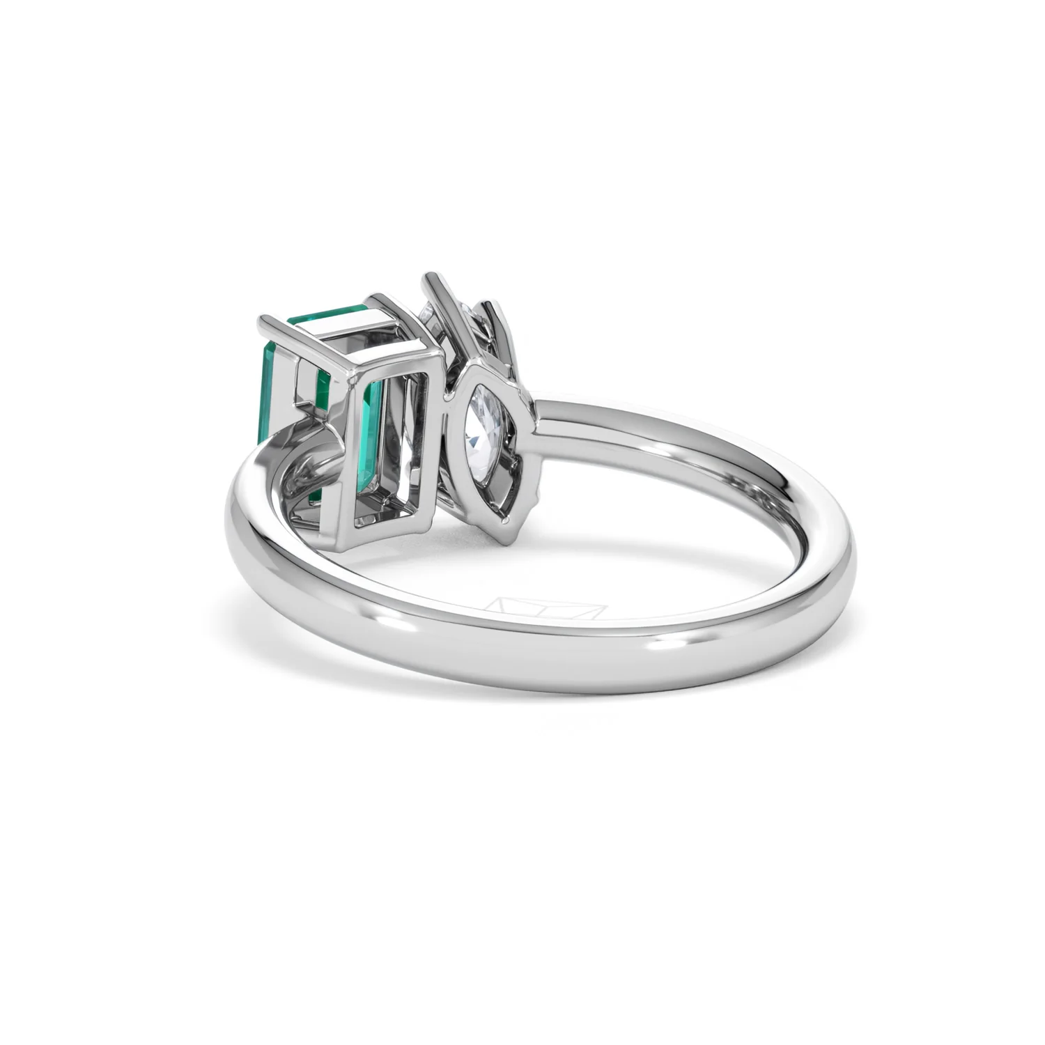 Toi Et Moi 1.50ct Marquise Lab Diamond and 3.30ct Emerald Cut Lab Emerald Engagement Ring in Platinum - Image 55