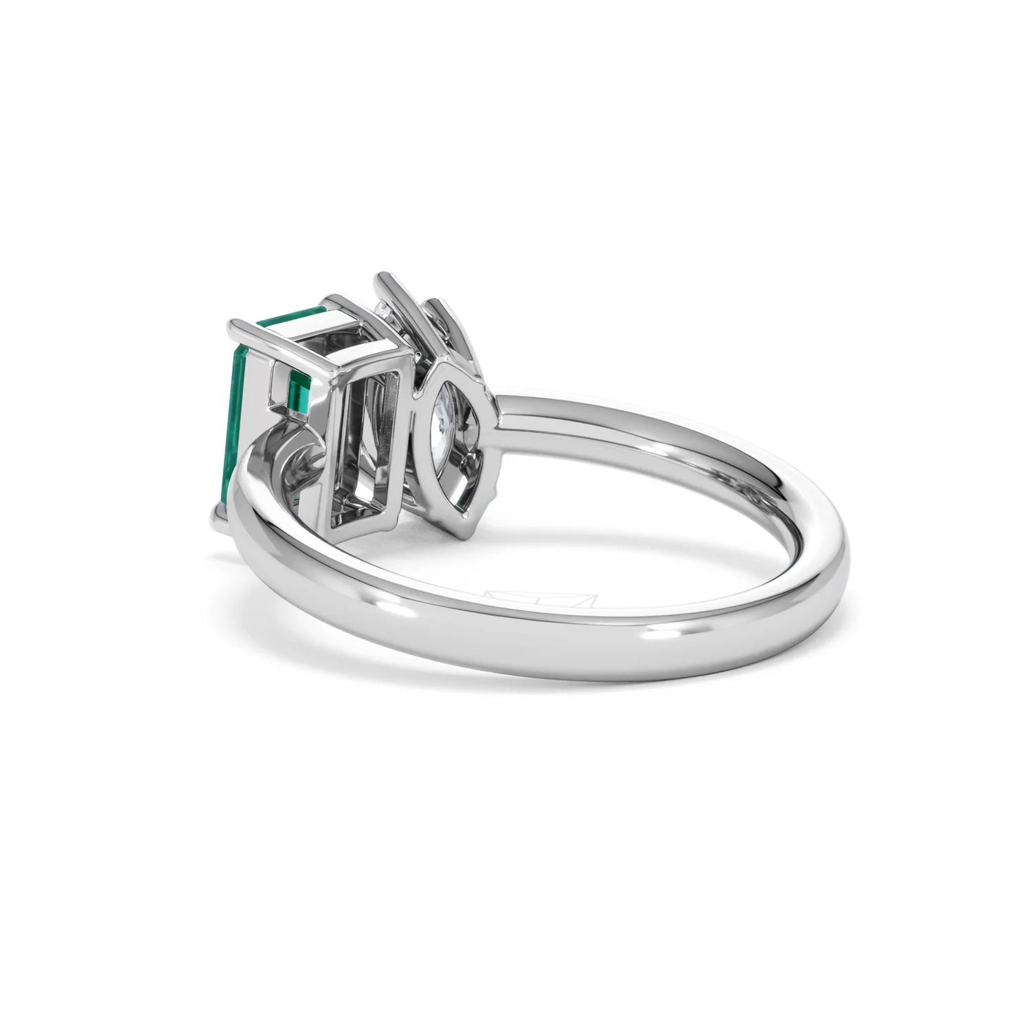 Toi Et Moi 1.50ct Marquise Lab Diamond and 3.30ct Emerald Cut Lab Emerald Engagement Ring in Platinum - Image 57