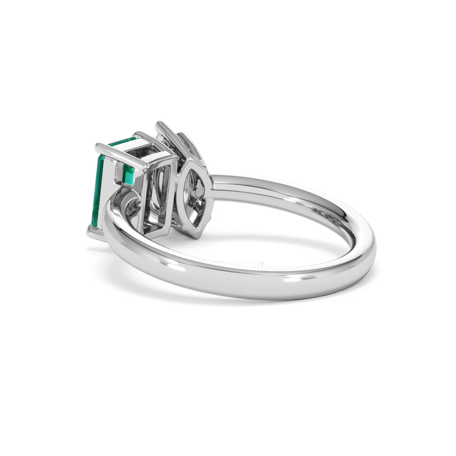 Toi Et Moi 1.50ct Marquise Lab Diamond and 3.30ct Emerald Cut Lab Emerald Engagement Ring in Platinum - Image 58
