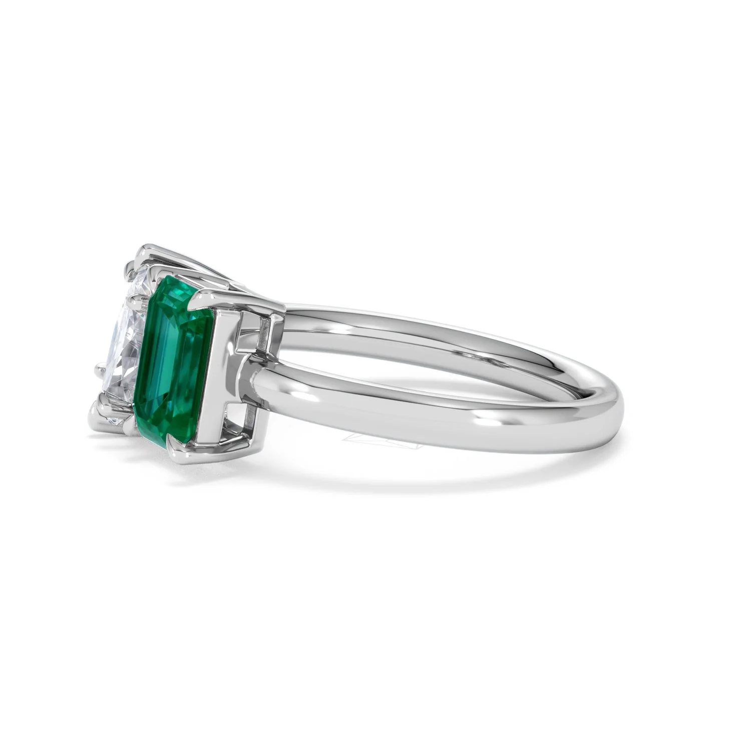 Toi Et Moi 1.50ct Marquise Lab Diamond and 3.30ct Emerald Cut Lab Emerald Engagement Ring in Platinum - Image 73