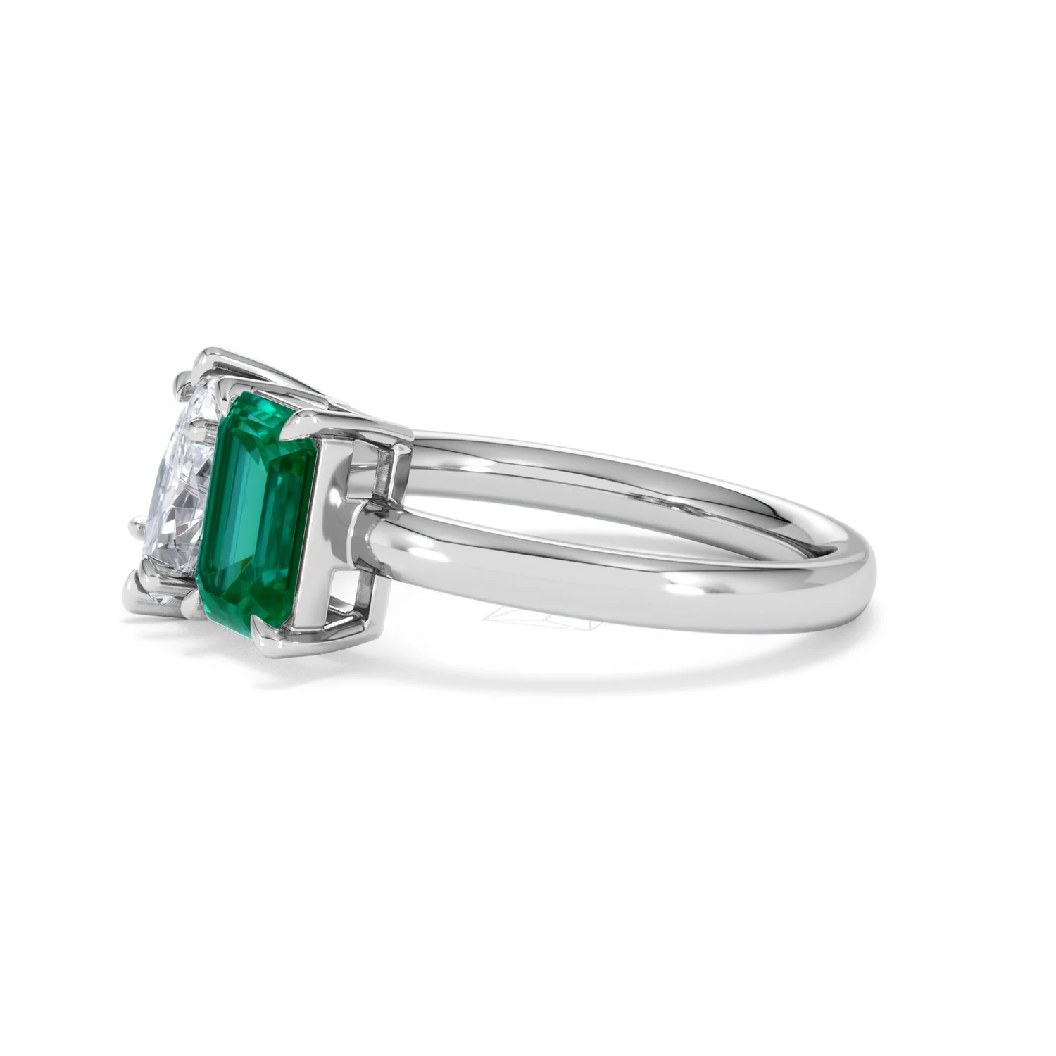 Toi Et Moi 1.50ct Marquise Lab Diamond and 3.30ct Emerald Cut Lab Emerald Engagement Ring in Platinum - Image 74