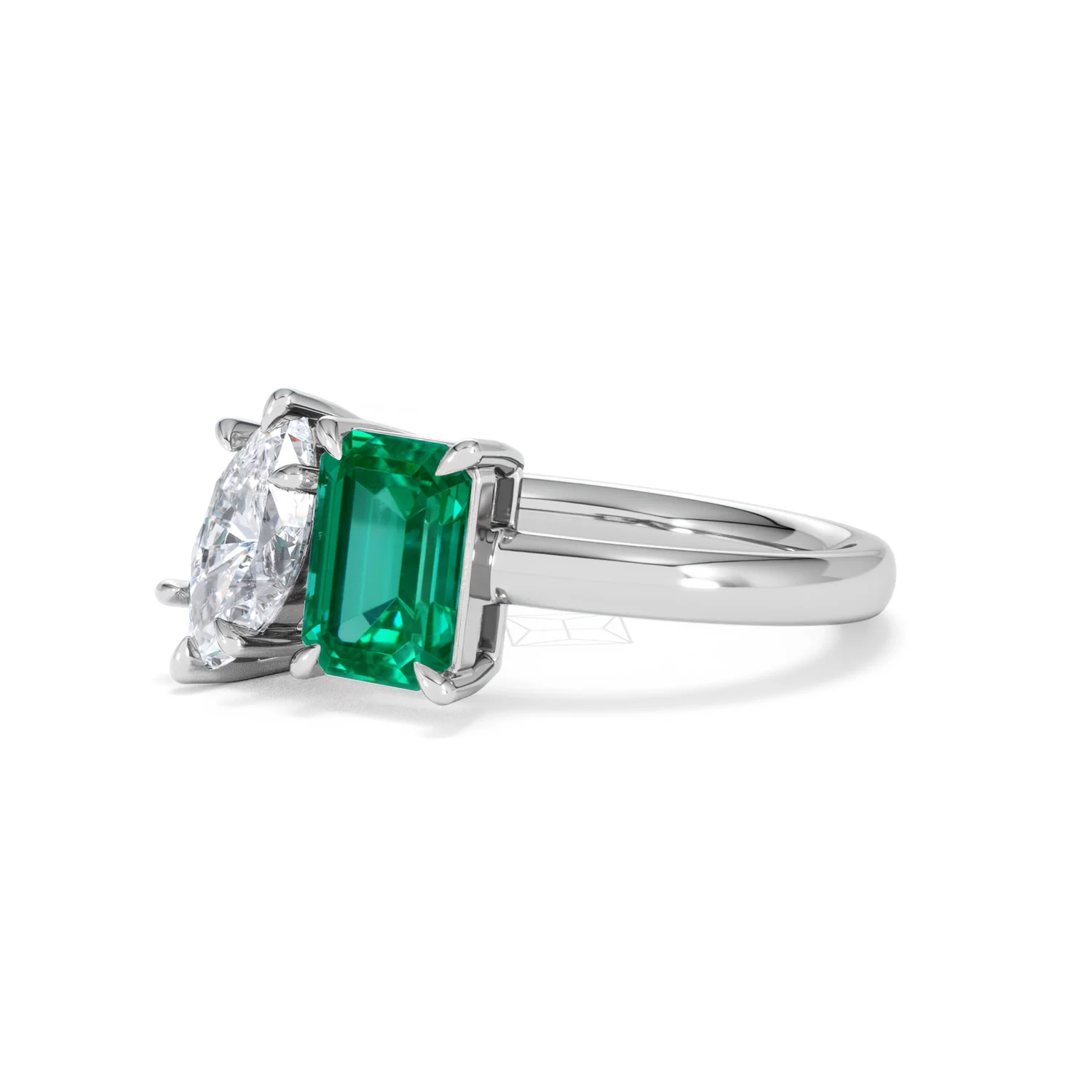 Toi Et Moi 1.50ct Marquise Lab Diamond and 3.30ct Emerald Cut Lab Emerald Engagement Ring in Platinum - Image 80