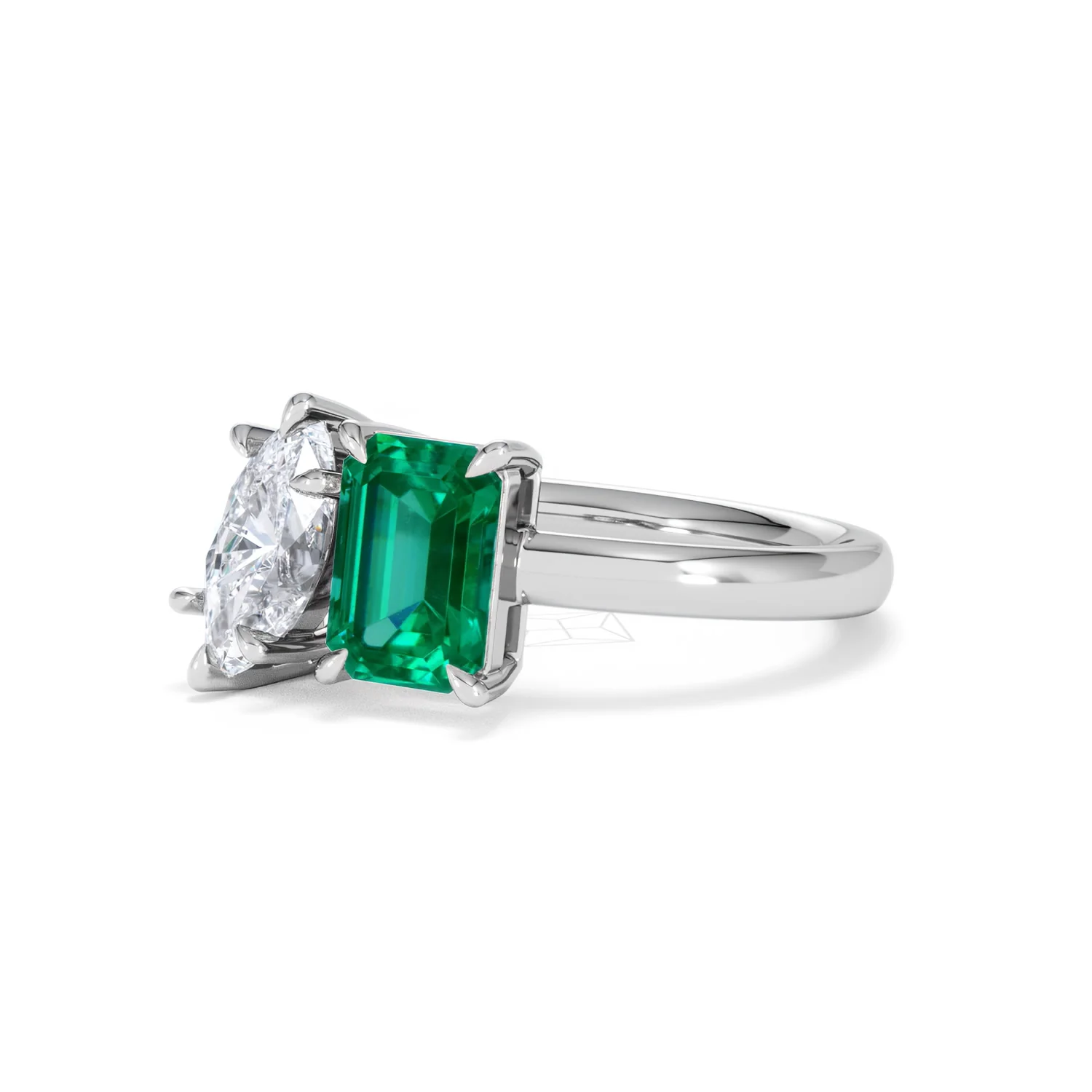 Toi Et Moi 1.50ct Marquise Lab Diamond and 3.30ct Emerald Cut Lab Emerald Engagement Ring in Platinum - Image 81