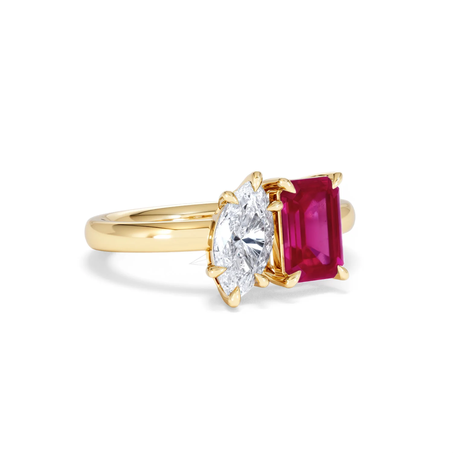 Toi Et Moi 1.50ct Marquise Lab Diamond and 3.30ct Emerald Cut Lab Ruby Engagement Ring in 18K Yellow Gold - Image 14