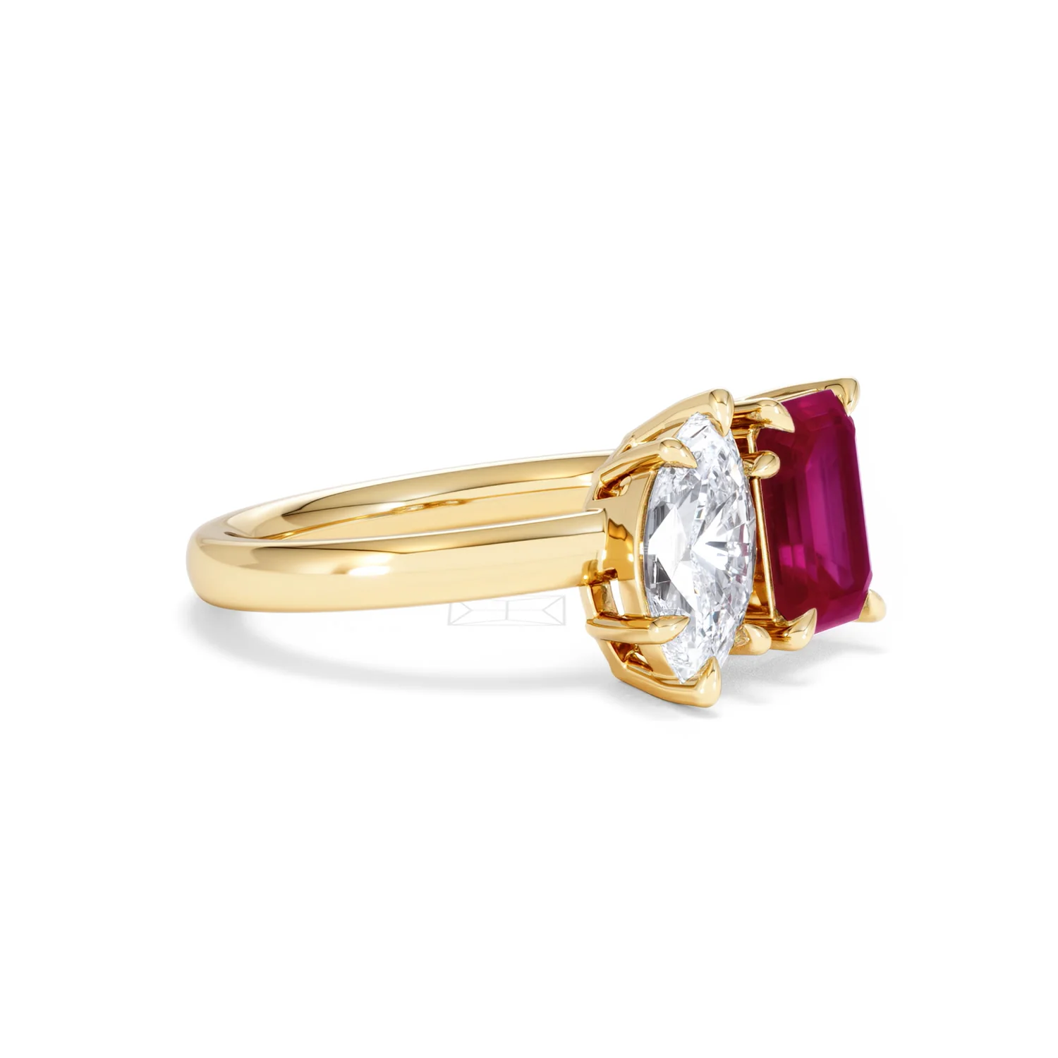 Toi Et Moi 1.50ct Marquise Lab Diamond and 3.30ct Emerald Cut Lab Ruby Engagement Ring in 18K Yellow Gold - Image 19