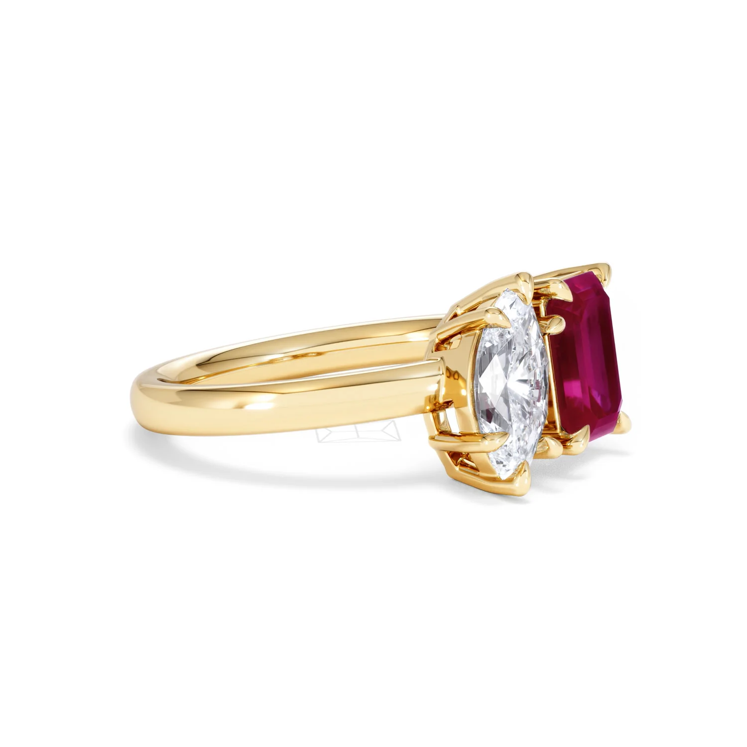 Toi Et Moi 1.50ct Marquise Lab Diamond and 3.30ct Emerald Cut Lab Ruby Engagement Ring in 18K Yellow Gold - Image 20