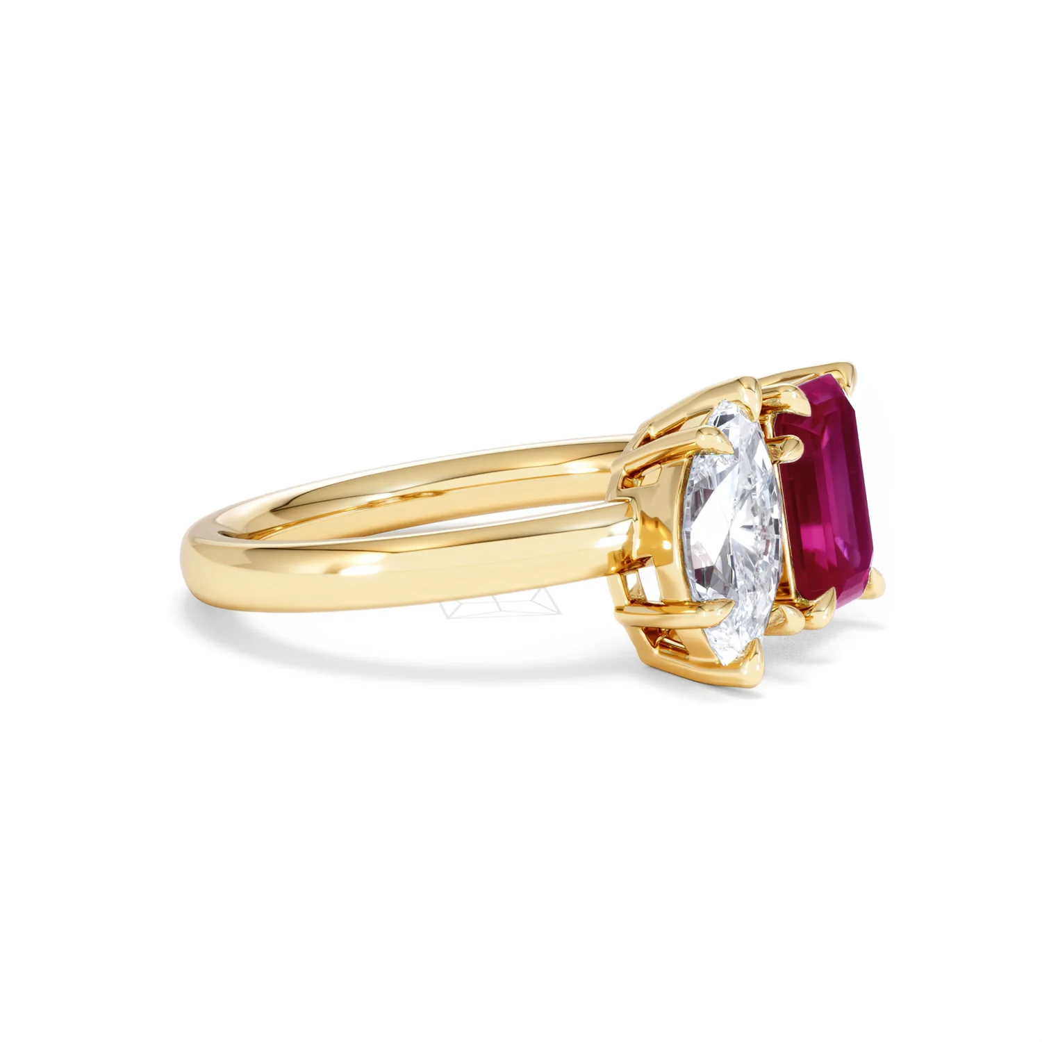 Toi Et Moi 1.50ct Marquise Lab Diamond and 3.30ct Emerald Cut Lab Ruby Engagement Ring in 18K Yellow Gold - Image 21