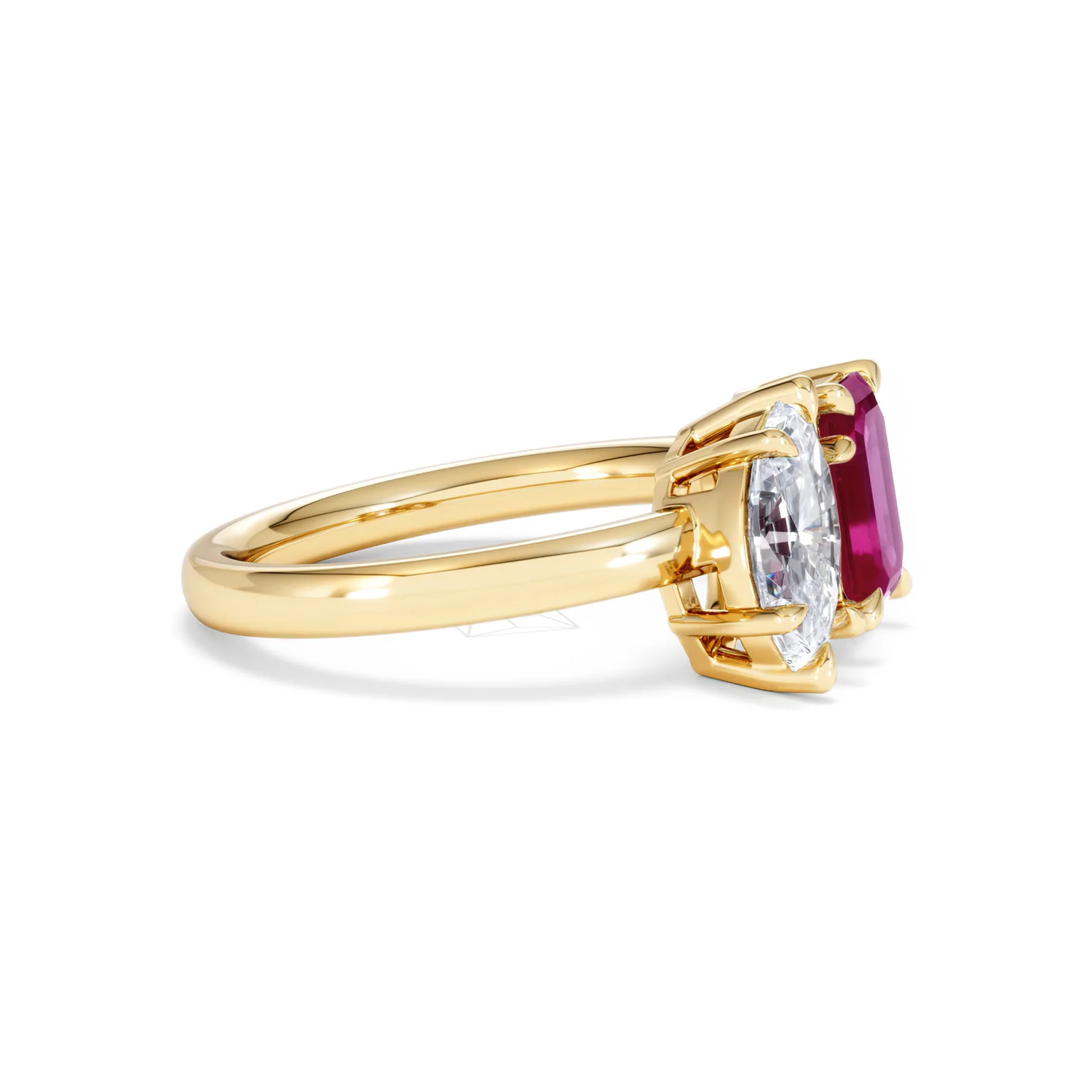 Toi Et Moi 1.50ct Marquise Lab Diamond and 3.30ct Emerald Cut Lab Ruby Engagement Ring in 18K Yellow Gold - Image 23