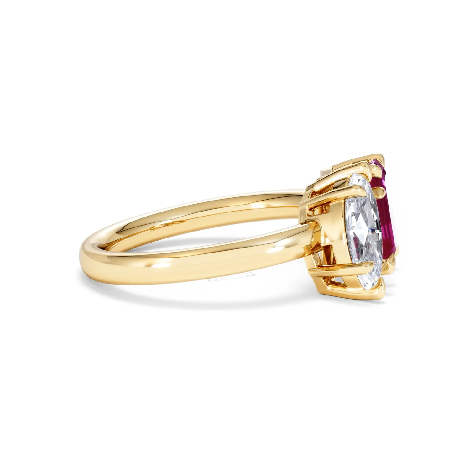 Toi Et Moi 1.50ct Marquise Lab Diamond and 3.30ct Emerald Cut Lab Ruby Engagement Ring in 18K Yellow Gold - Image 25