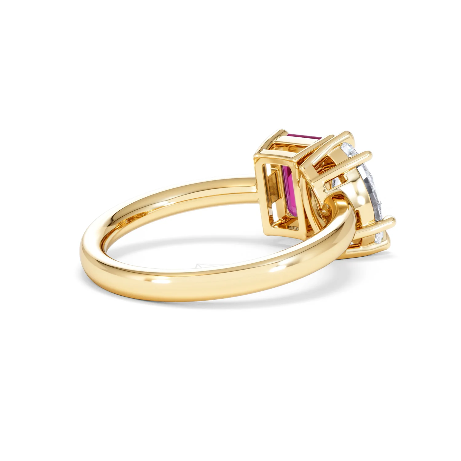 Toi Et Moi 1.50ct Marquise Lab Diamond and 3.30ct Emerald Cut Lab Ruby Engagement Ring in 18K Yellow Gold - Image 38