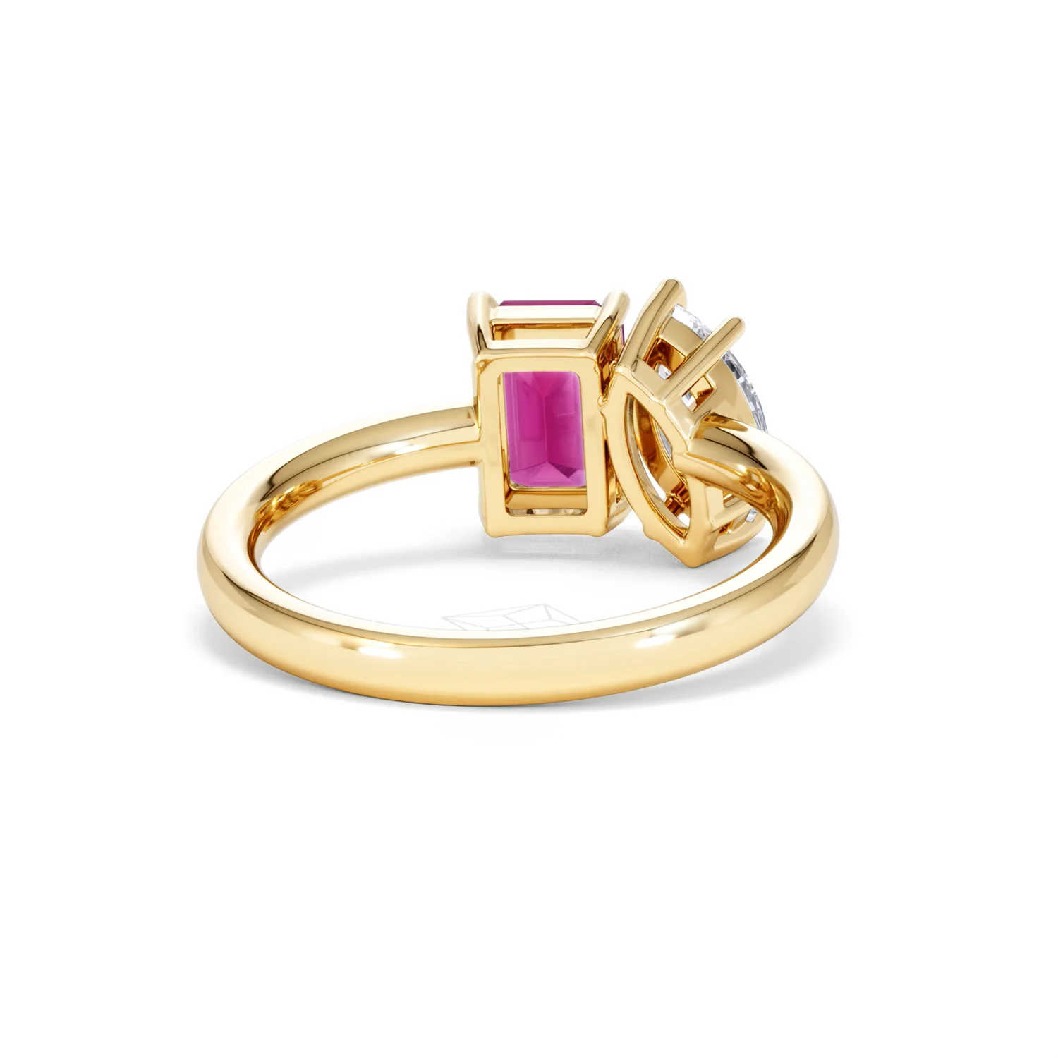 Toi Et Moi 1.50ct Marquise Lab Diamond and 3.30ct Emerald Cut Lab Ruby Engagement Ring in 18K Yellow Gold - Image 45
