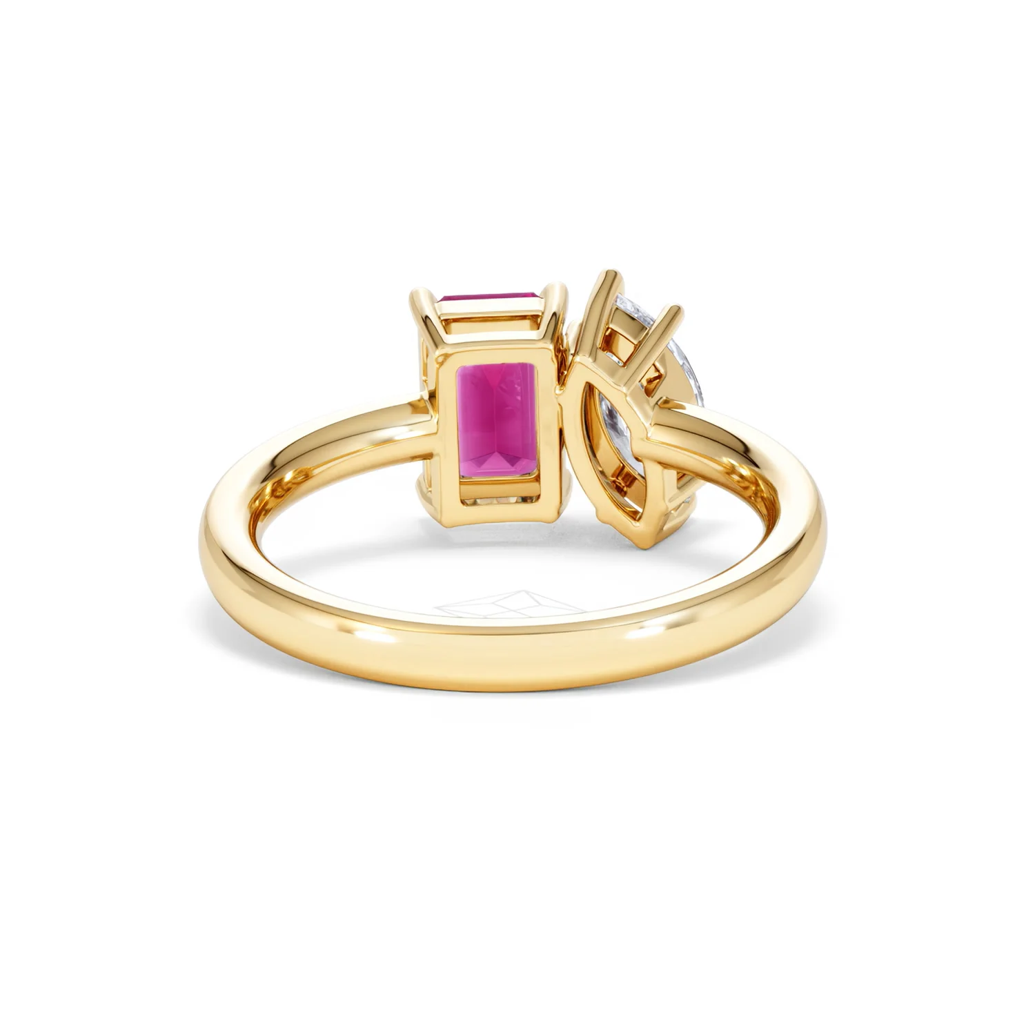 Toi Et Moi 1.50ct Marquise Lab Diamond and 3.30ct Emerald Cut Lab Ruby Engagement Ring in 18K Yellow Gold - Image 47