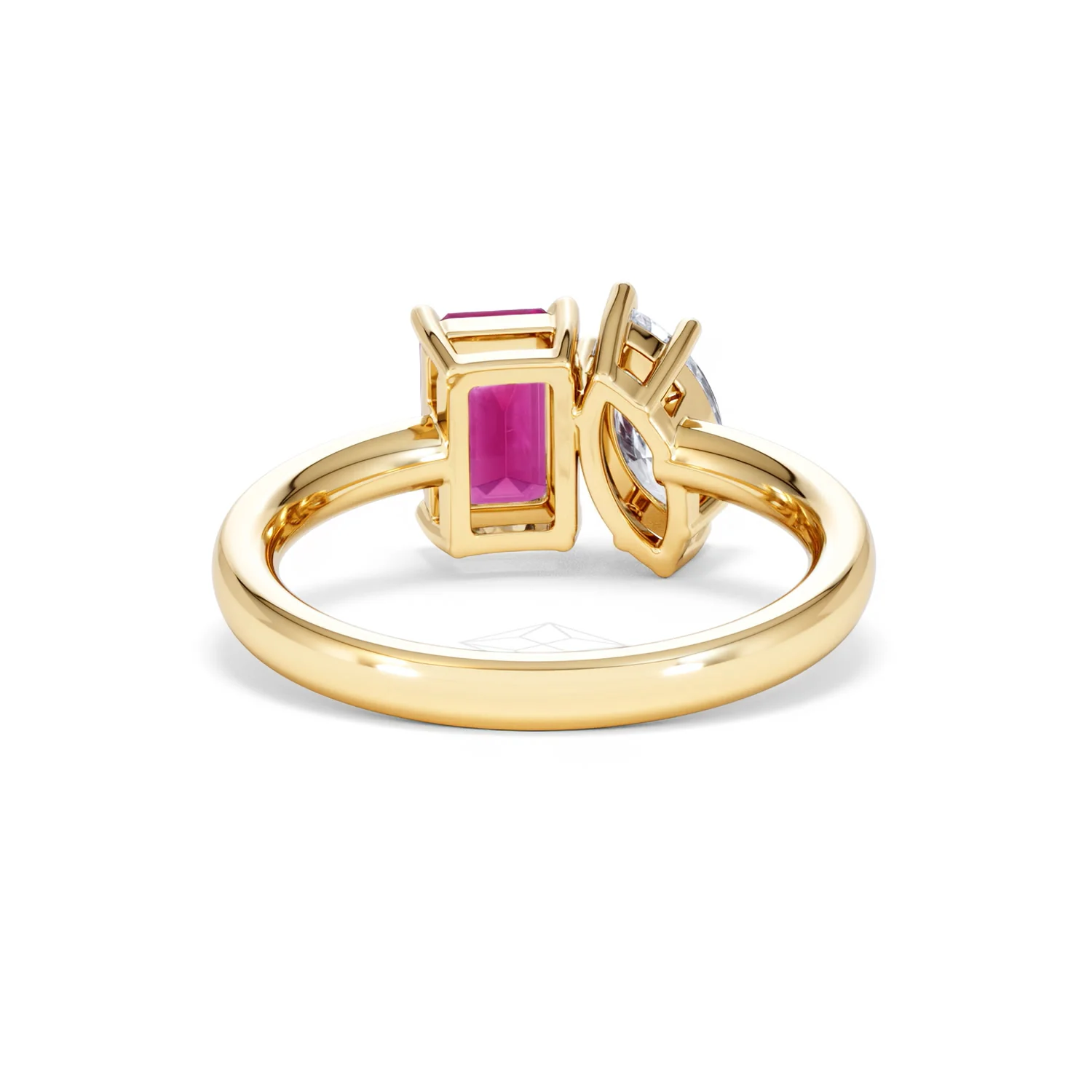Toi Et Moi 1.50ct Marquise Lab Diamond and 3.30ct Emerald Cut Lab Ruby Engagement Ring in 18K Yellow Gold - Image 48
