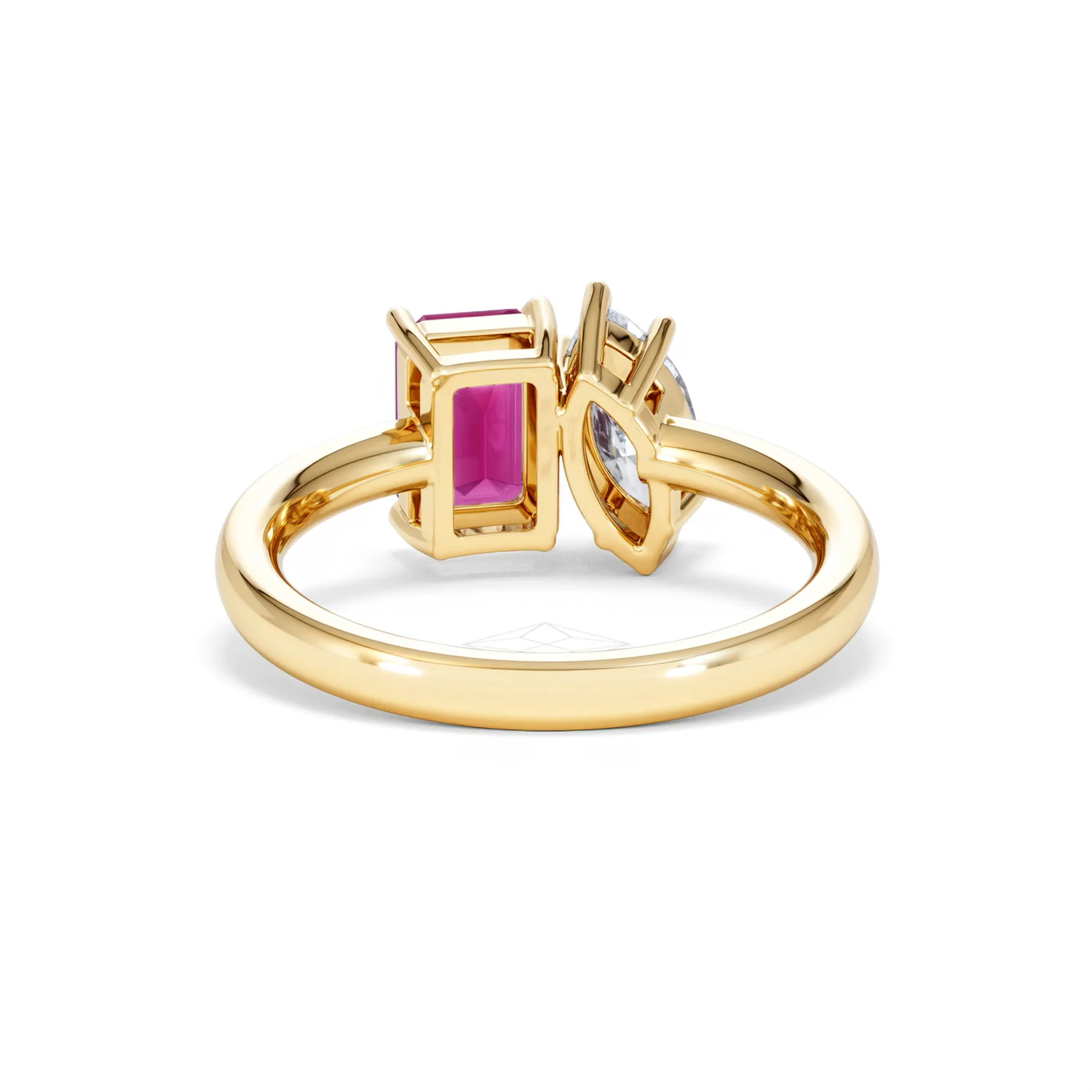 Toi Et Moi 1.50ct Marquise Lab Diamond and 3.30ct Emerald Cut Lab Ruby Engagement Ring in 18K Yellow Gold - Image 49