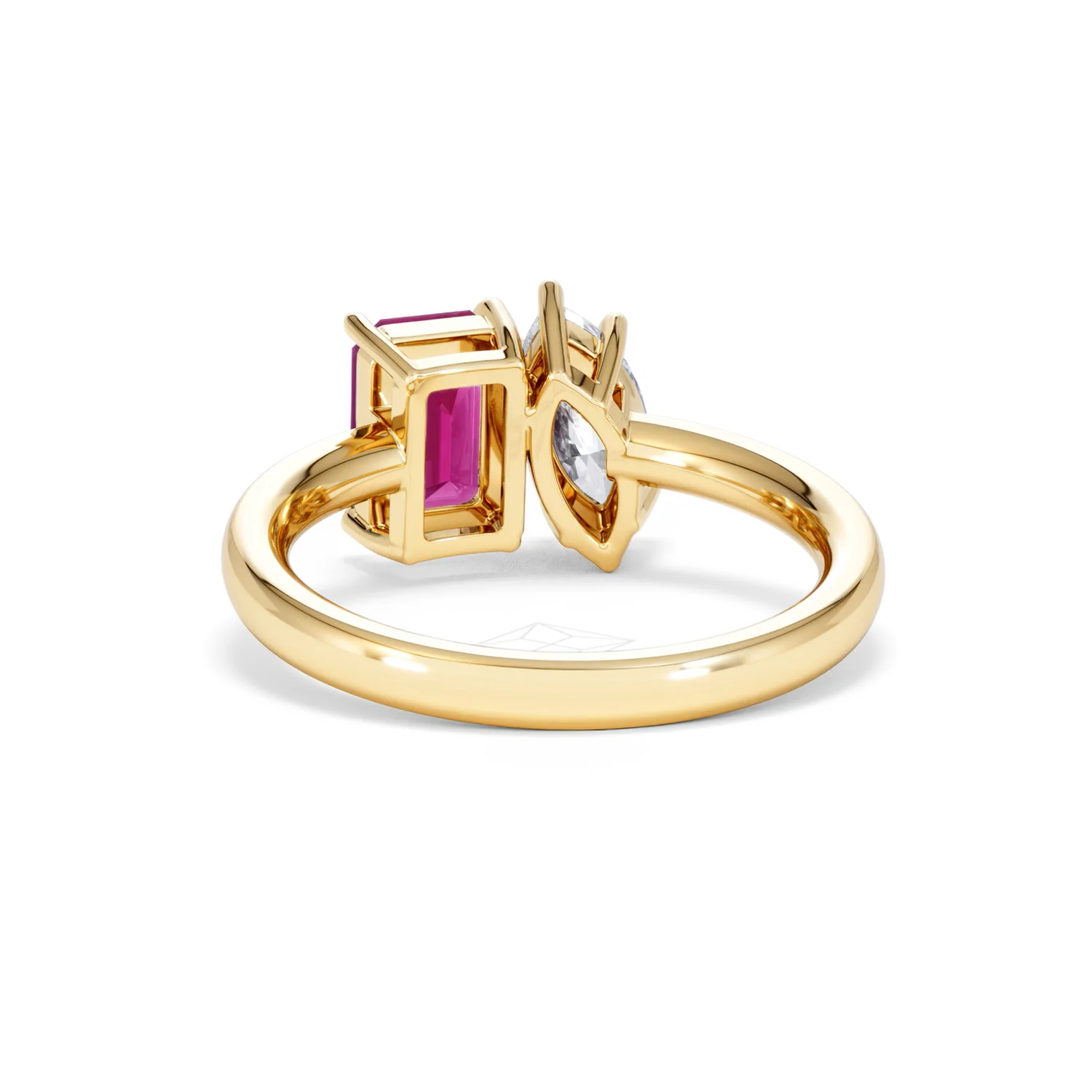 Toi Et Moi 1.50ct Marquise Lab Diamond and 3.30ct Emerald Cut Lab Ruby Engagement Ring in 18K Yellow Gold - Image 51