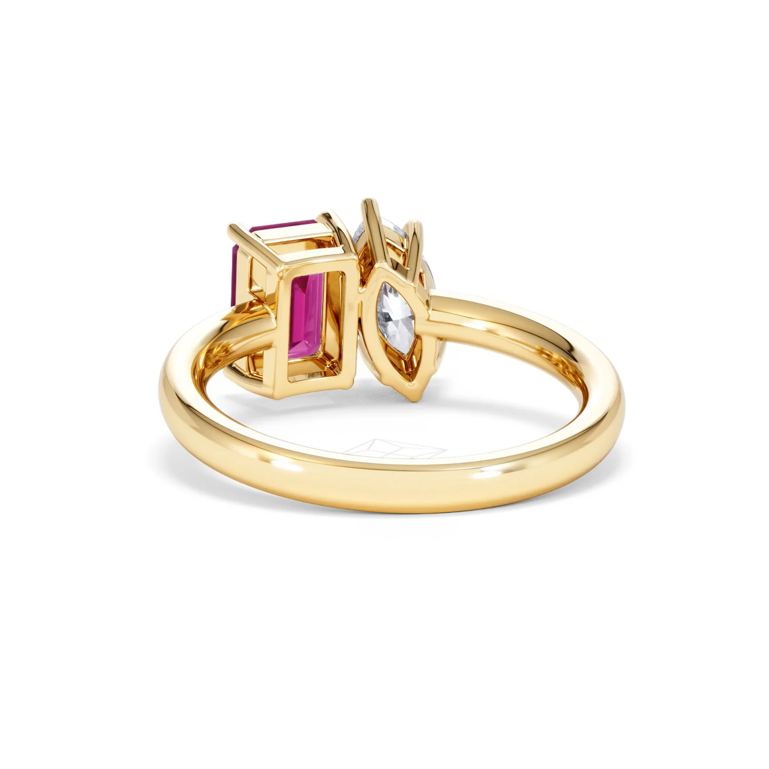 Toi Et Moi 1.50ct Marquise Lab Diamond and 3.30ct Emerald Cut Lab Ruby Engagement Ring in 18K Yellow Gold - Image 52
