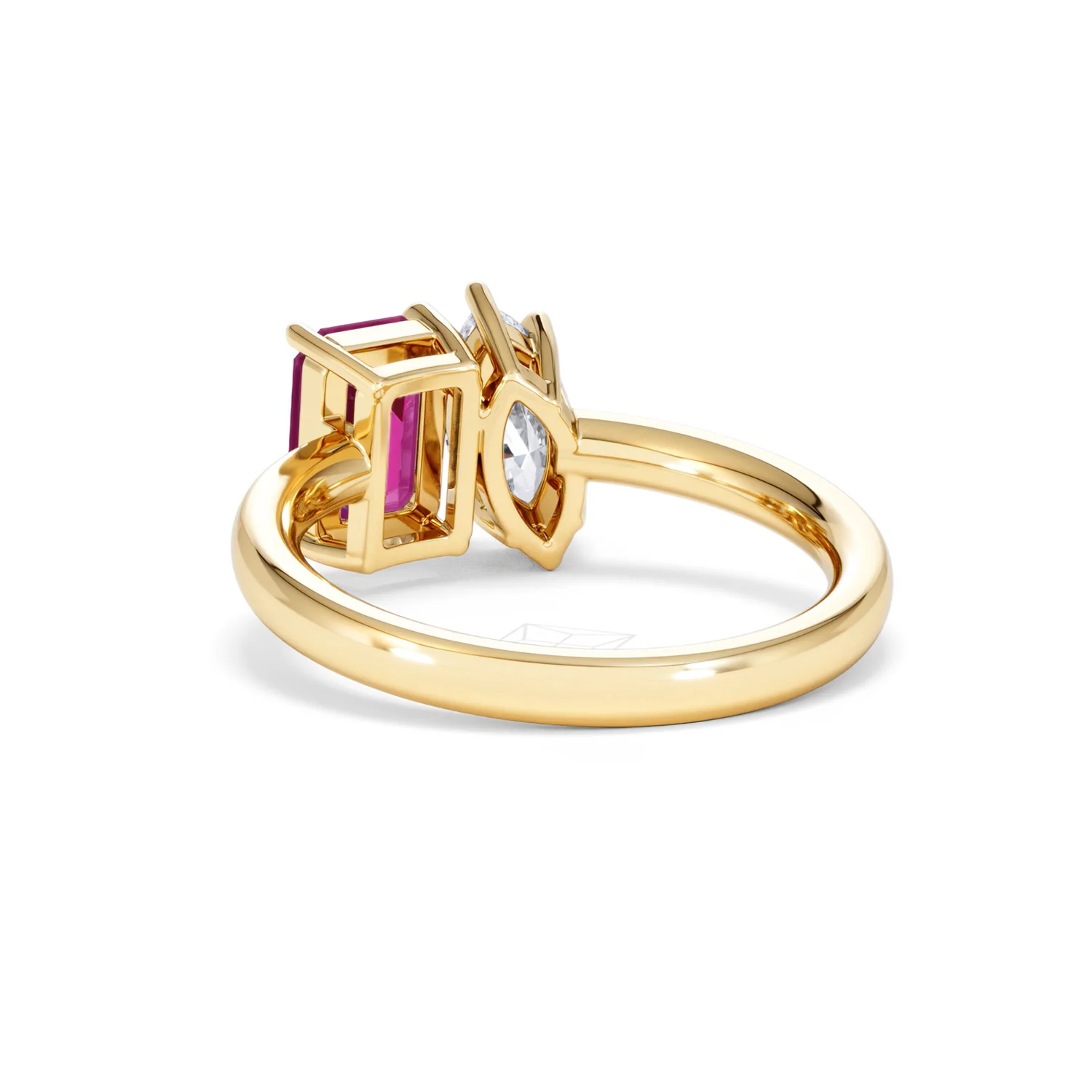 Toi Et Moi 1.50ct Marquise Lab Diamond and 3.30ct Emerald Cut Lab Ruby Engagement Ring in 18K Yellow Gold - Image 54