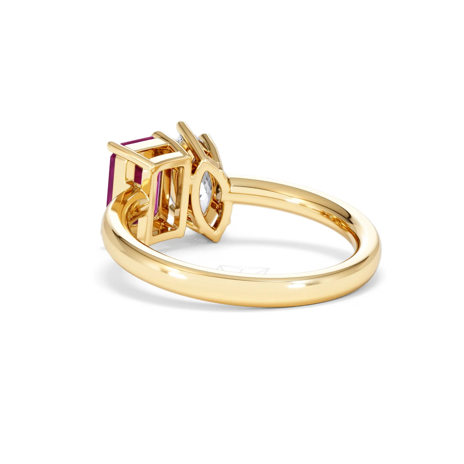 Toi Et Moi 1.50ct Marquise Lab Diamond and 3.30ct Emerald Cut Lab Ruby Engagement Ring in 18K Yellow Gold - Image 56