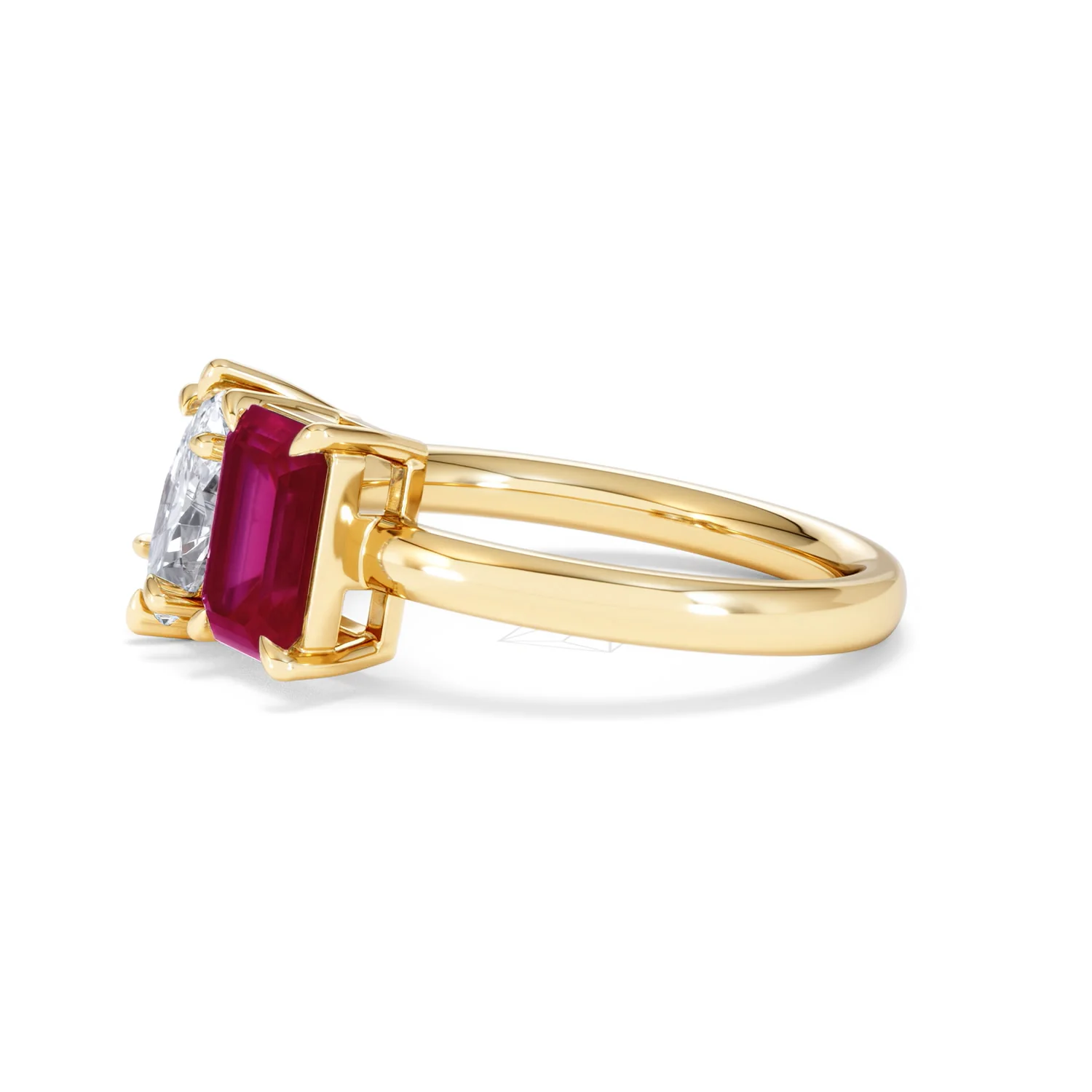 Toi Et Moi 1.50ct Marquise Lab Diamond and 3.30ct Emerald Cut Lab Ruby Engagement Ring in 18K Yellow Gold - Image 74
