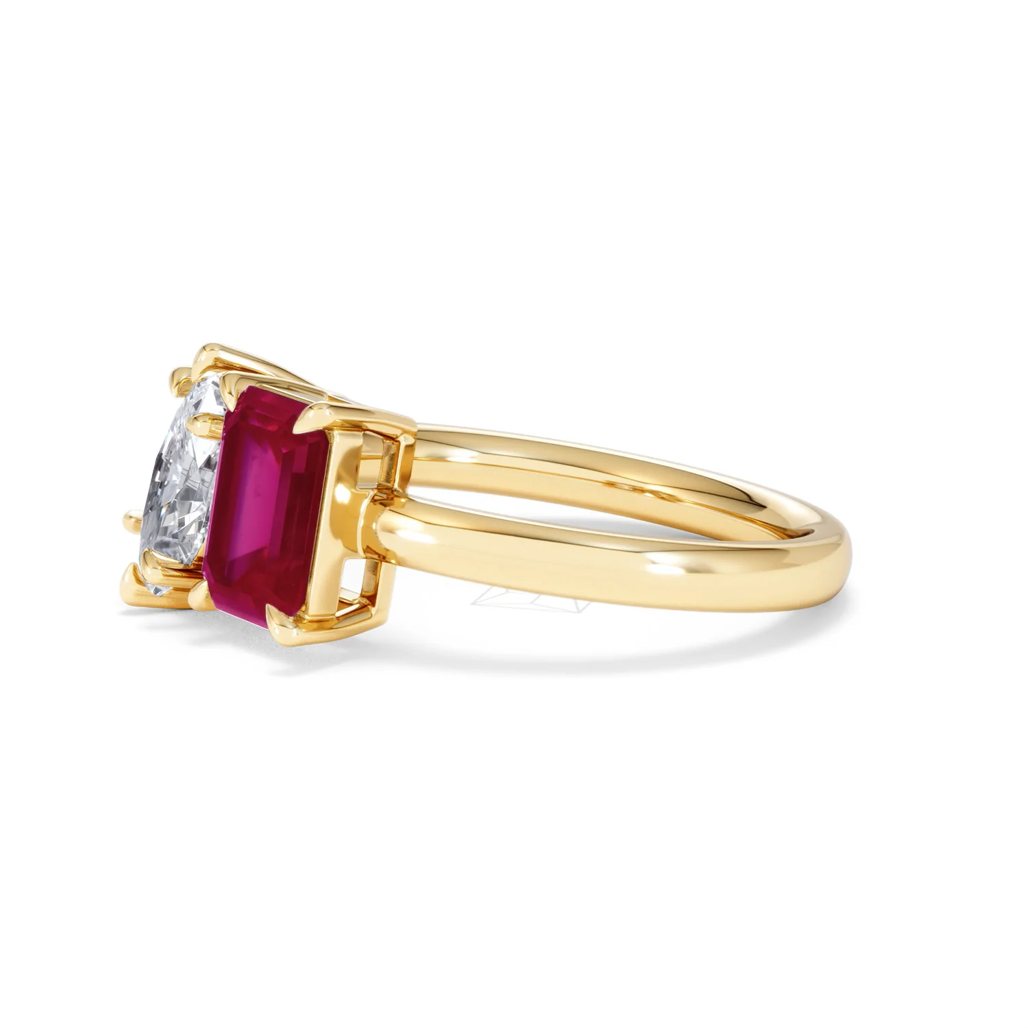 Toi Et Moi 1.50ct Marquise Lab Diamond and 3.30ct Emerald Cut Lab Ruby Engagement Ring in 18K Yellow Gold - Image 75