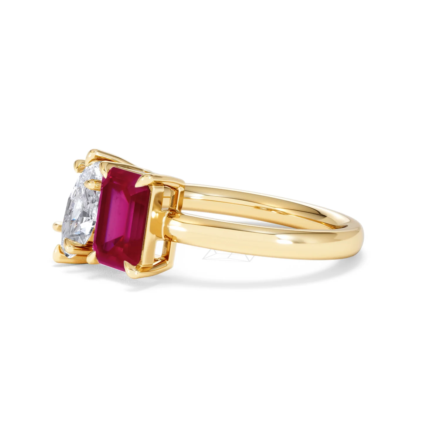 Toi Et Moi 1.50ct Marquise Lab Diamond and 3.30ct Emerald Cut Lab Ruby Engagement Ring in 18K Yellow Gold - Image 76