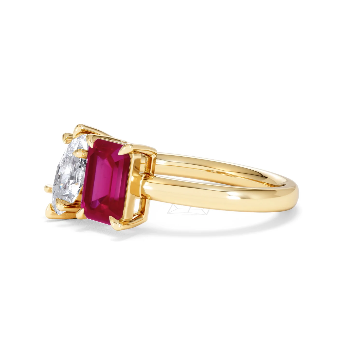 Toi Et Moi 1.50ct Marquise Lab Diamond and 3.30ct Emerald Cut Lab Ruby Engagement Ring in 18K Yellow Gold - Image 77