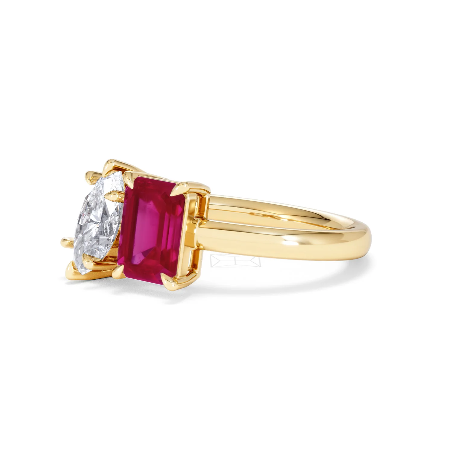 Toi Et Moi 1.50ct Marquise Lab Diamond and 3.30ct Emerald Cut Lab Ruby Engagement Ring in 18K Yellow Gold - Image 79
