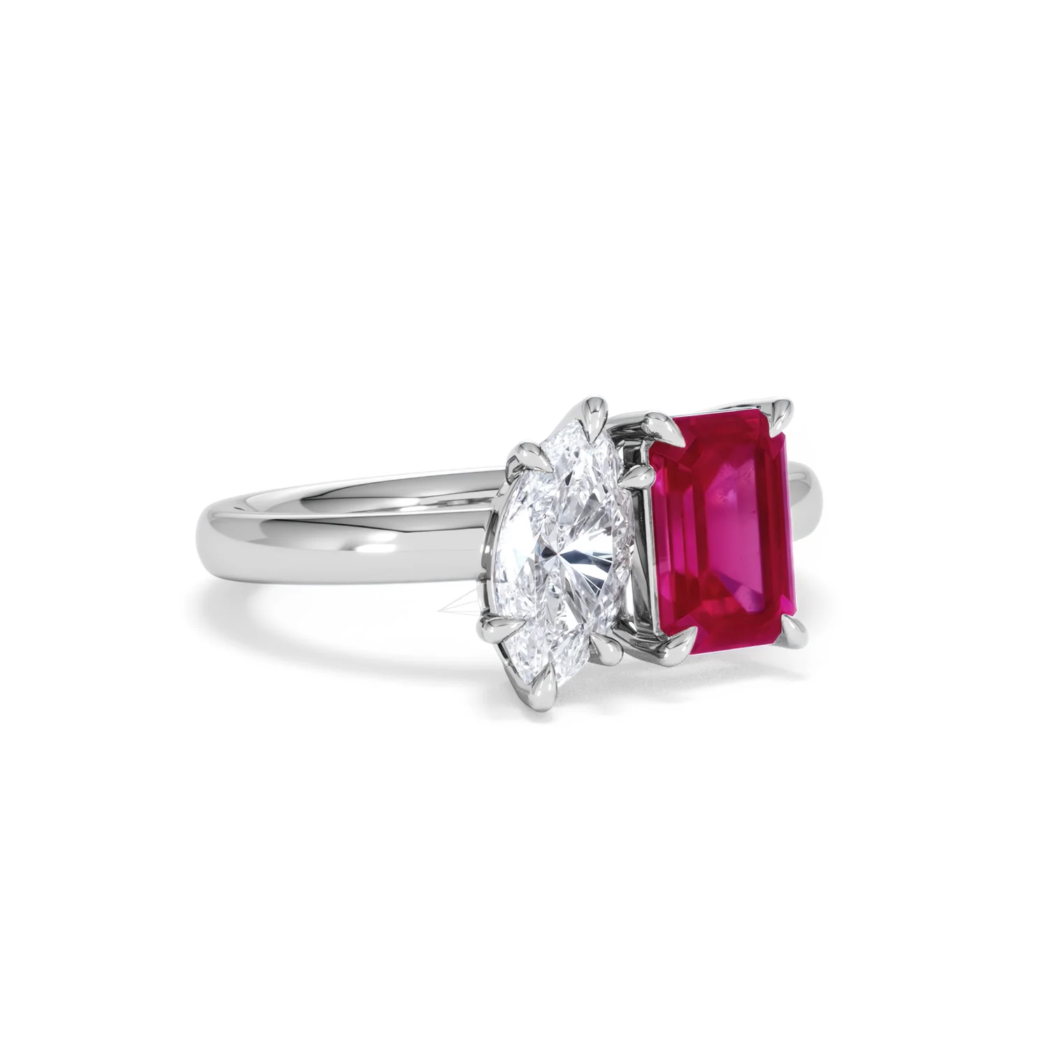 Toi Et Moi 1.50ct Marquise Lab Diamond and 3.30ct Emerald Cut Lab Ruby Engagement Ring in Platinum - Image 14
