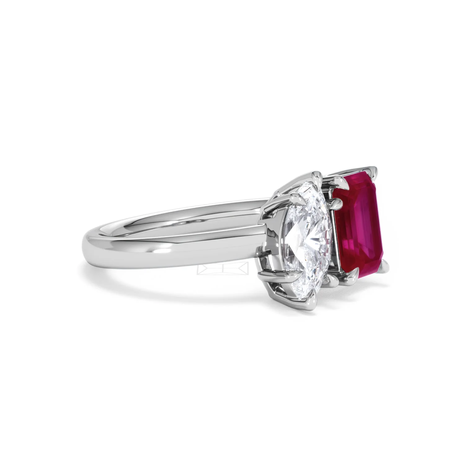 Toi Et Moi 1.50ct Marquise Lab Diamond and 3.30ct Emerald Cut Lab Ruby Engagement Ring in Platinum - Image 19