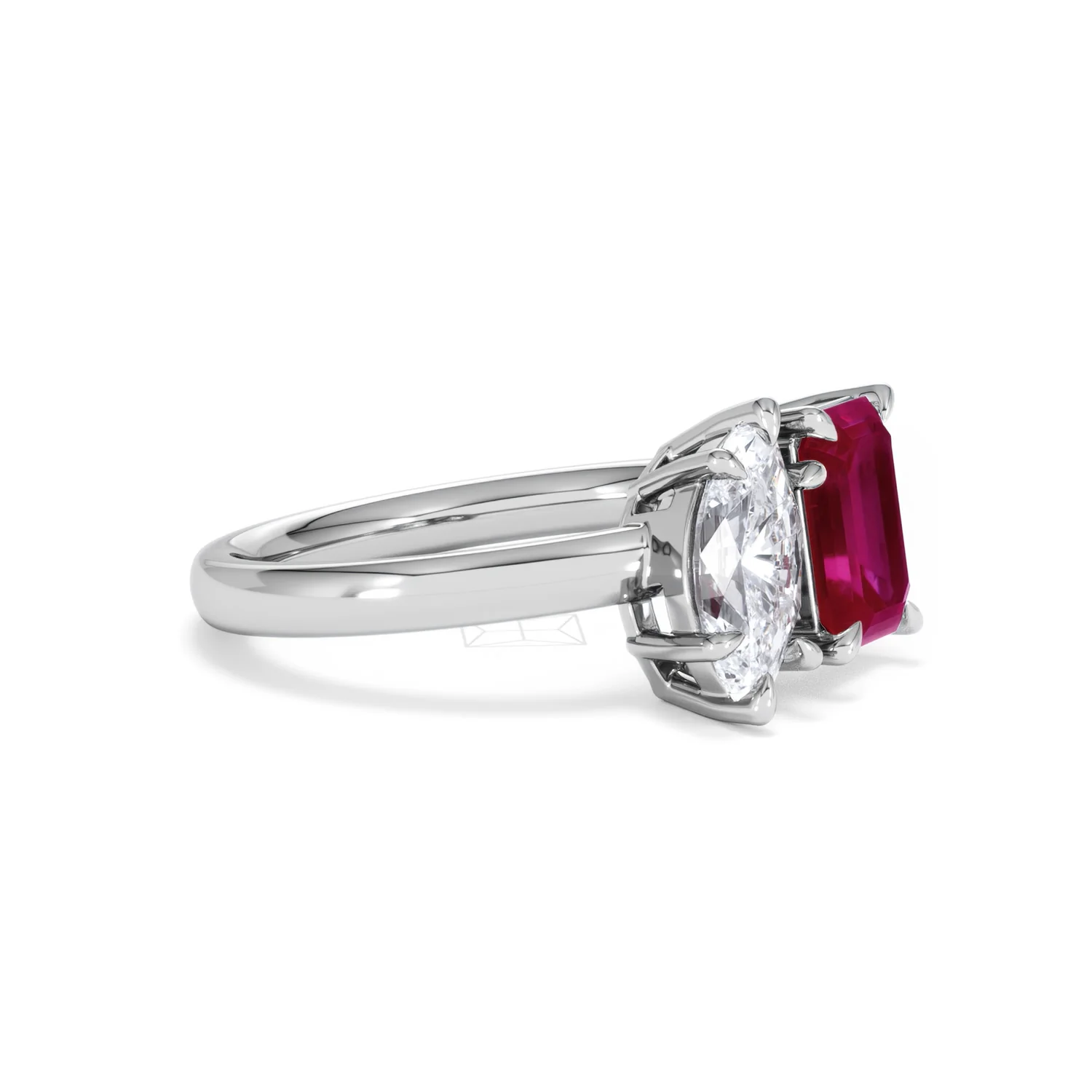 Toi Et Moi 1.50ct Marquise Lab Diamond and 3.30ct Emerald Cut Lab Ruby Engagement Ring in Platinum - Image 20