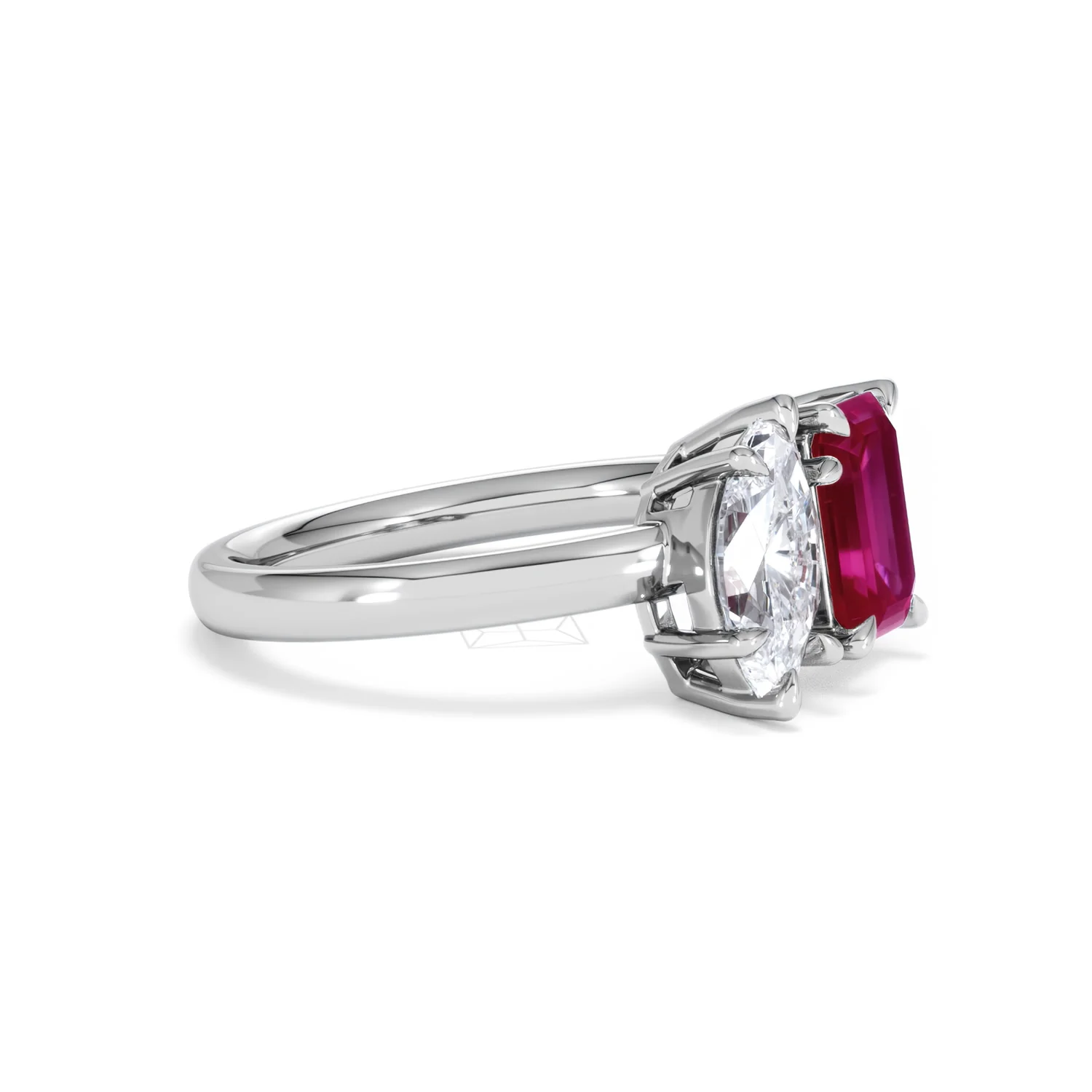 Toi Et Moi 1.50ct Marquise Lab Diamond and 3.30ct Emerald Cut Lab Ruby Engagement Ring in Platinum - Image 21