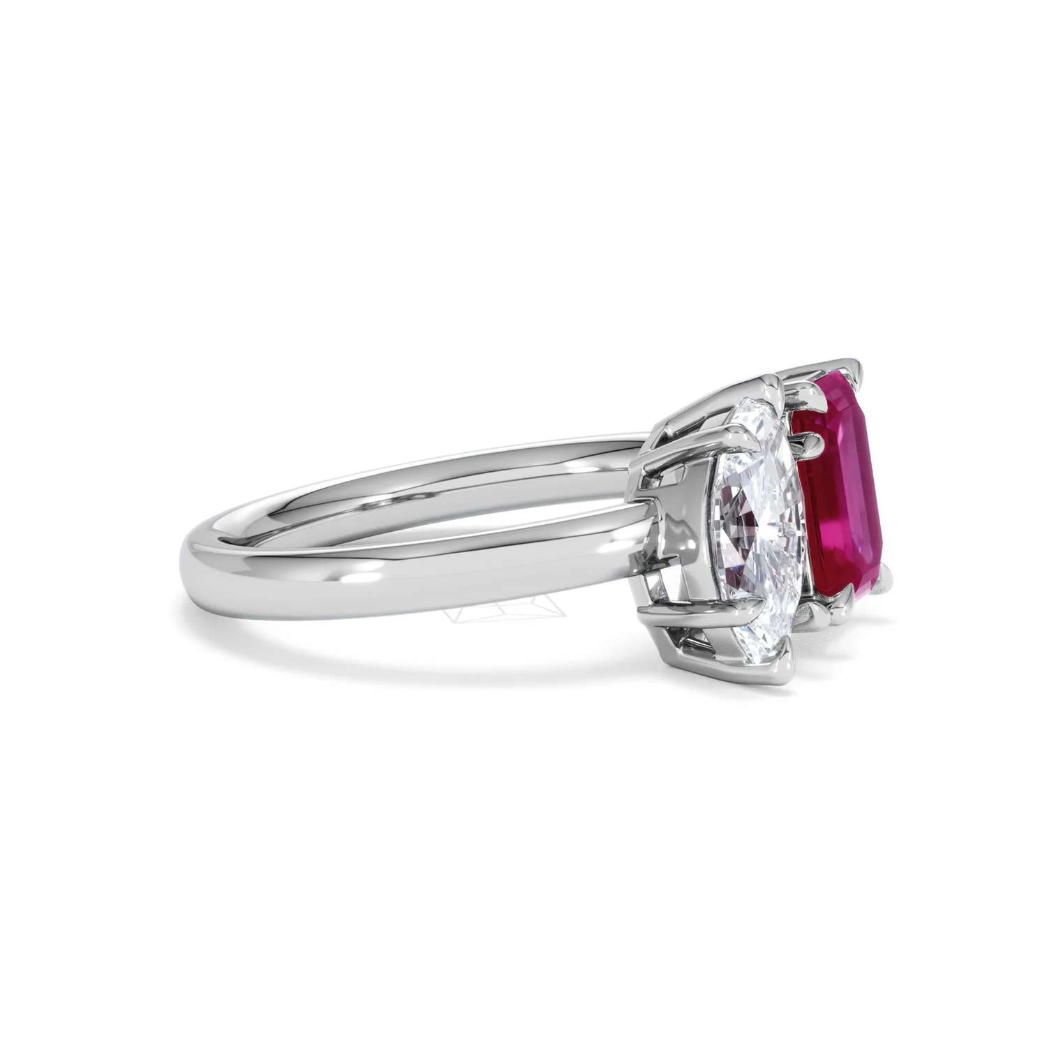 Toi Et Moi 1.50ct Marquise Lab Diamond and 3.30ct Emerald Cut Lab Ruby Engagement Ring in Platinum - Image 22