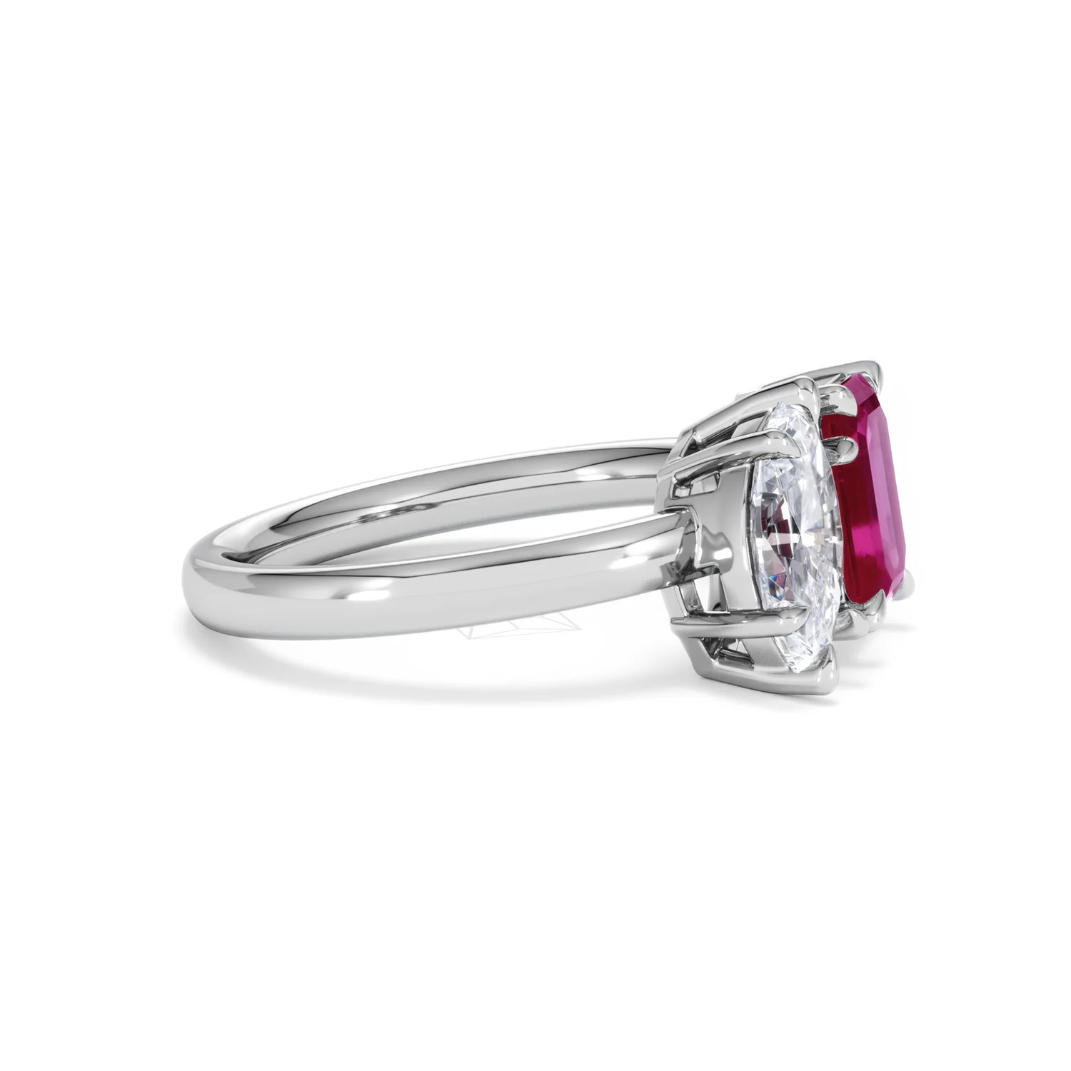 Toi Et Moi 1.50ct Marquise Lab Diamond and 3.30ct Emerald Cut Lab Ruby Engagement Ring in Platinum - Image 23