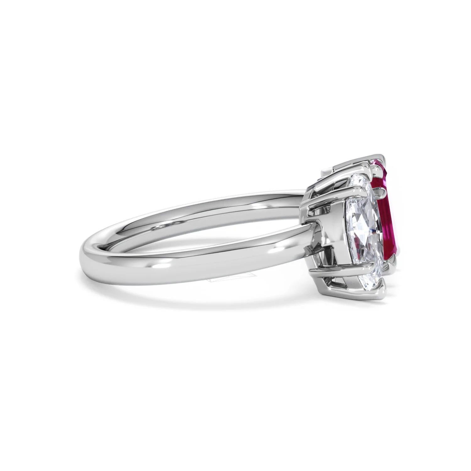 Toi Et Moi 1.50ct Marquise Lab Diamond and 3.30ct Emerald Cut Lab Ruby Engagement Ring in Platinum - Image 25